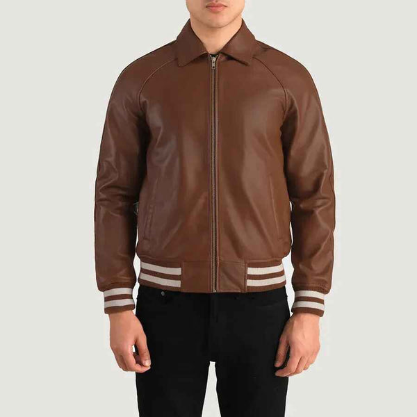 Men's Walton Brown Leather Varsity Jacket