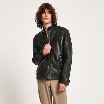 Men’s Washed Leather Racer Jacket