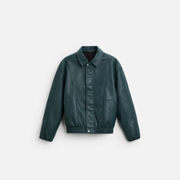 Men's Welt Pockets Bomber Leather Jacket