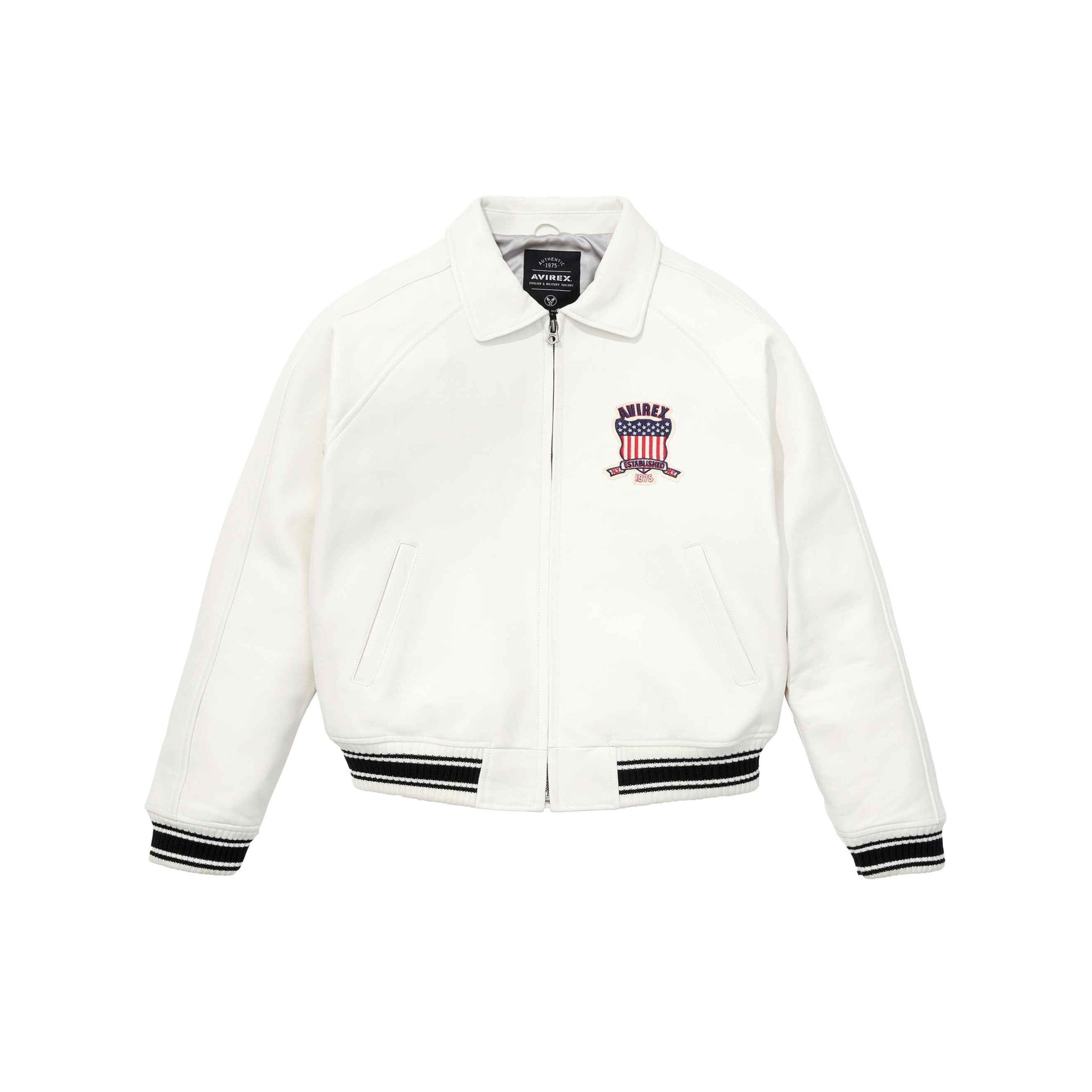 Men's White Icon Varsity Leather Bomber Jacket