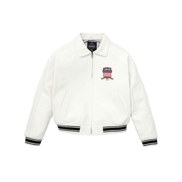 Men's White Icon Varsity Leather Bomber Jacket