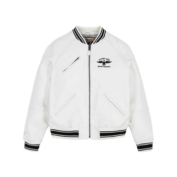 Men's White Stadium Varsity Leather Bomber Jacket