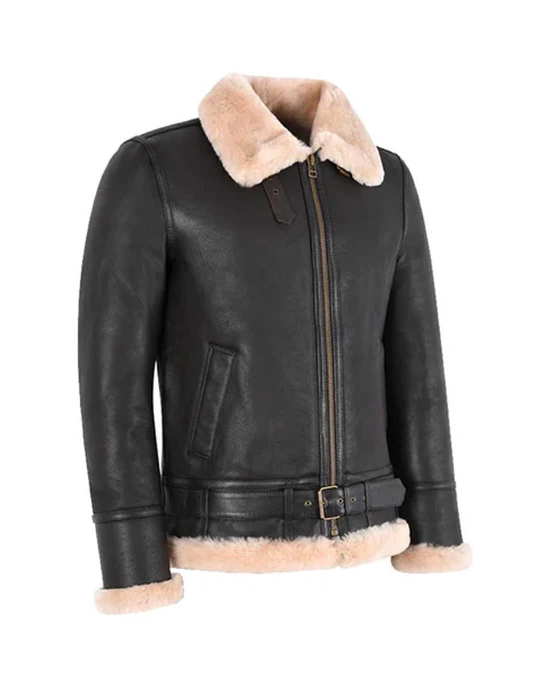 Men's Belted B3 Sheepskin Jacket Brown & Beige