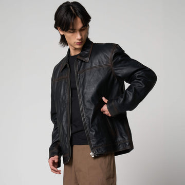 Men’s Washed Leather Harrington