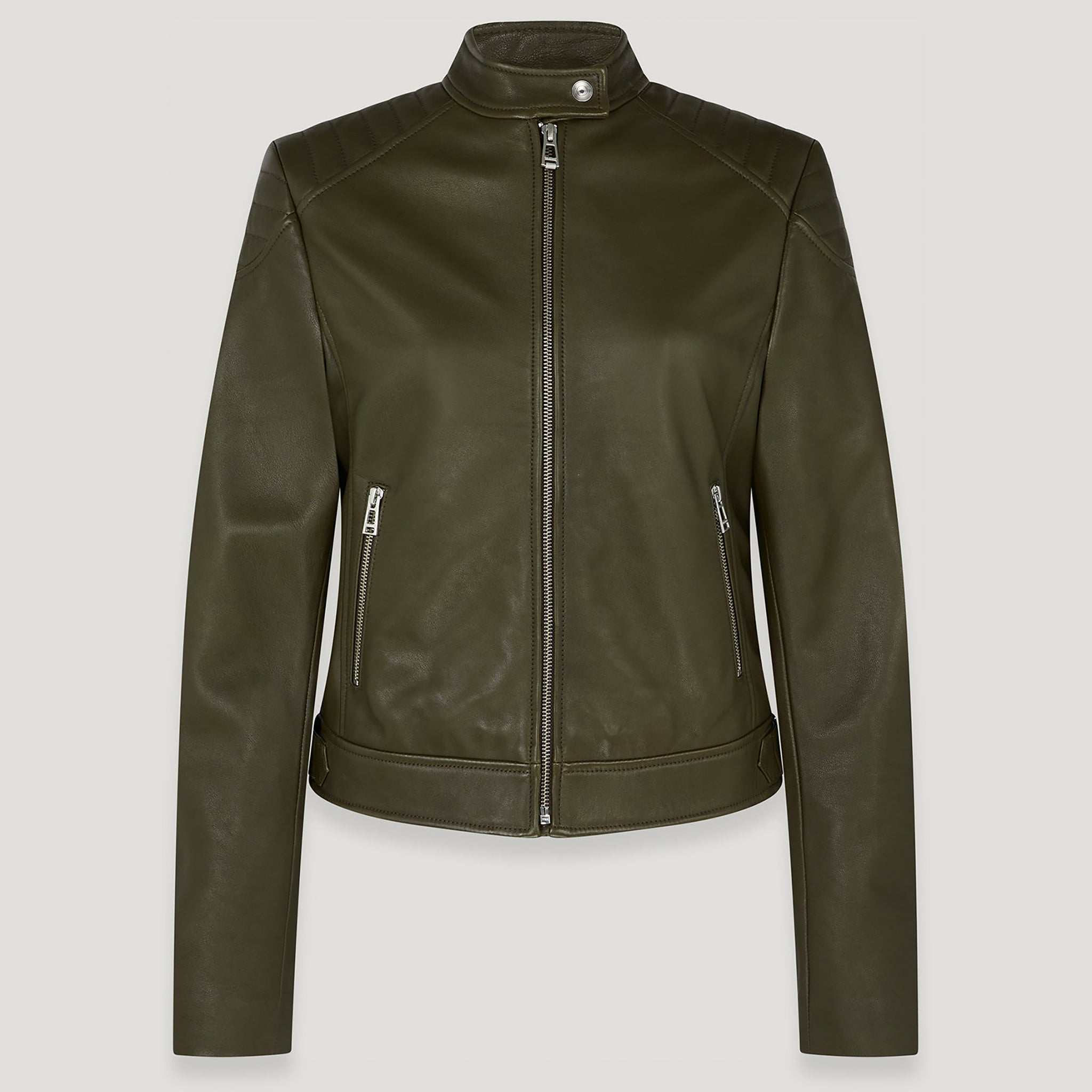 Damen Olive Army Mollison Racer Lederjacke Style