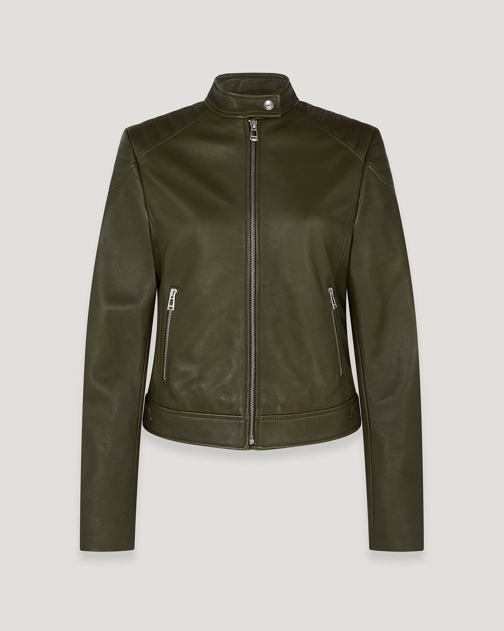 Women Olive Army Mollison Racer Leather Jacket Style