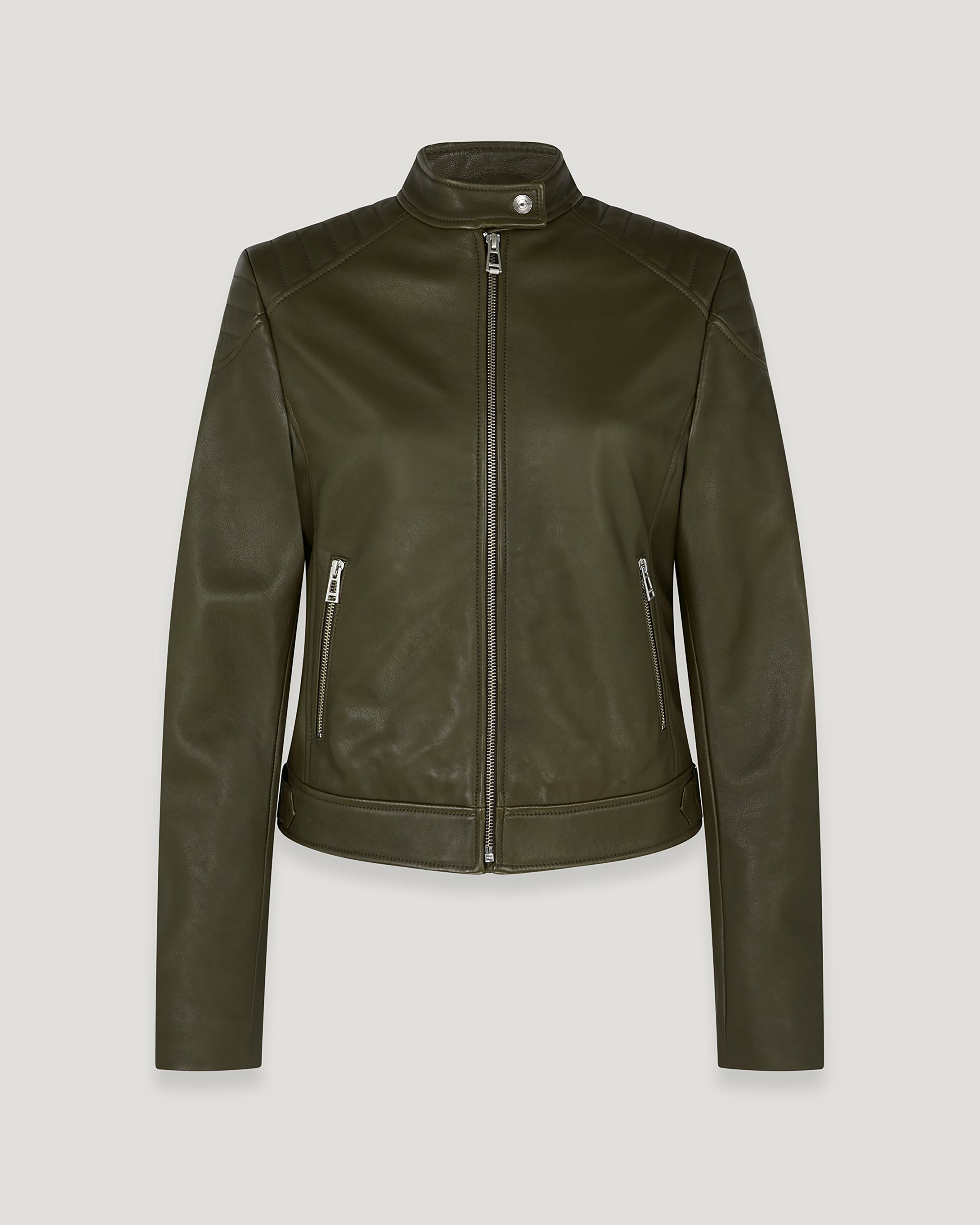 Women Olive Army Mollison Racer Leather Jacket Style