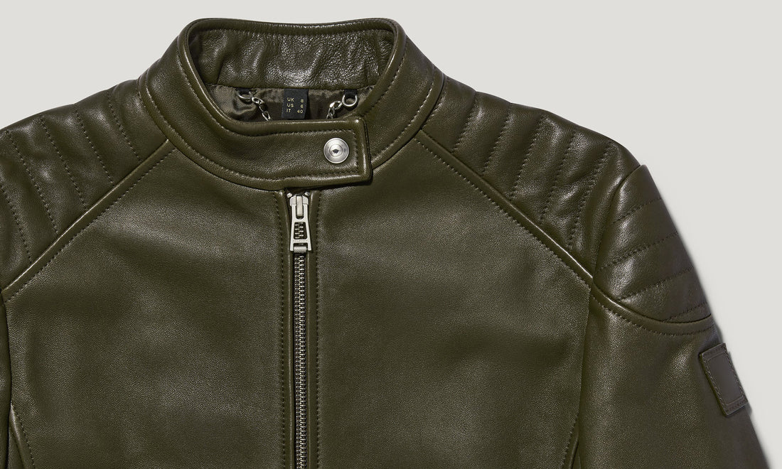Damen Olive Army Mollison Racer Lederjacke Style