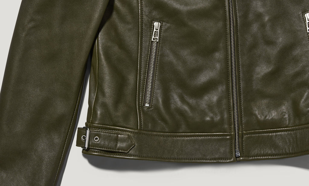 Women Olive Army Mollison Racer Leather Jacket Style