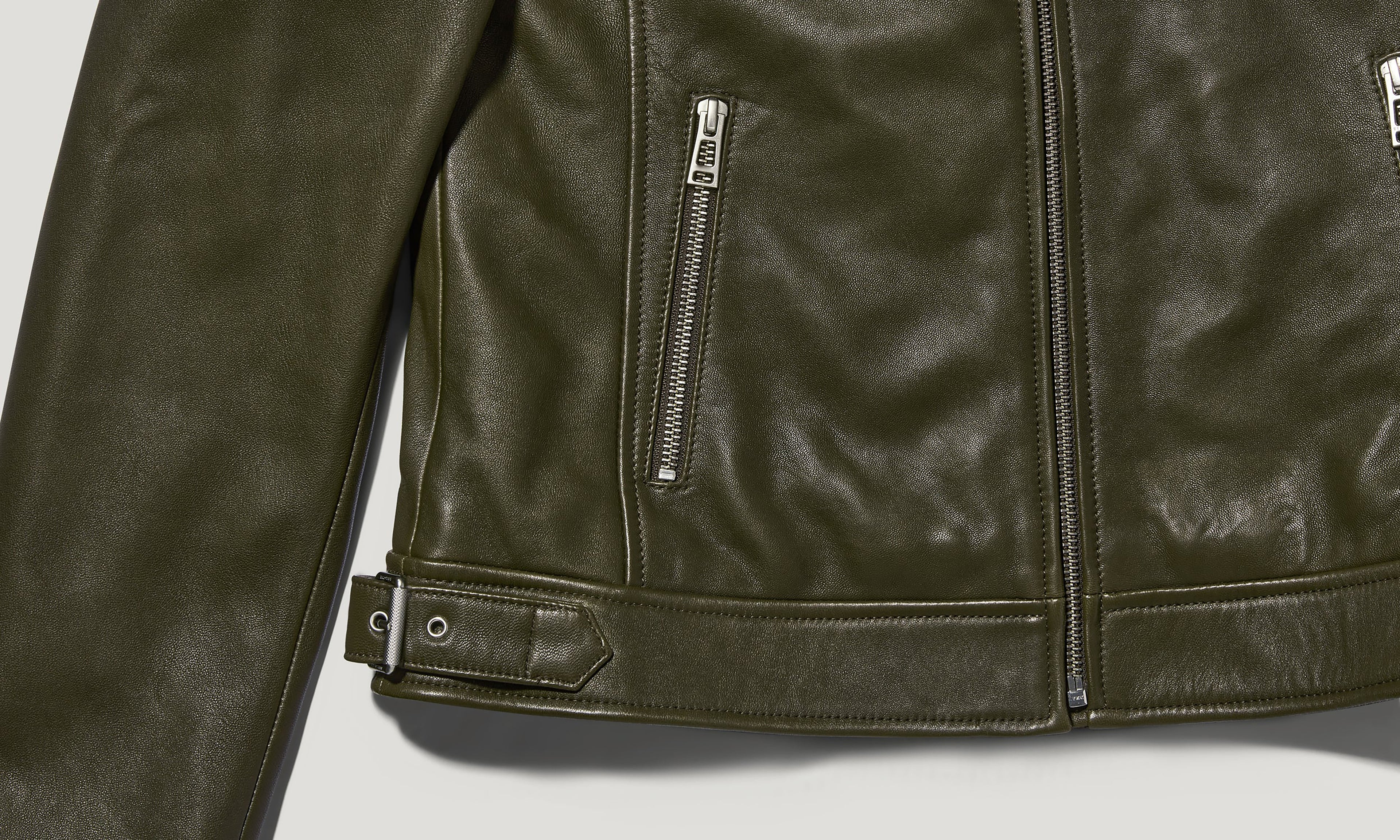 Women Olive Army Mollison Racer Leather Jacket Style