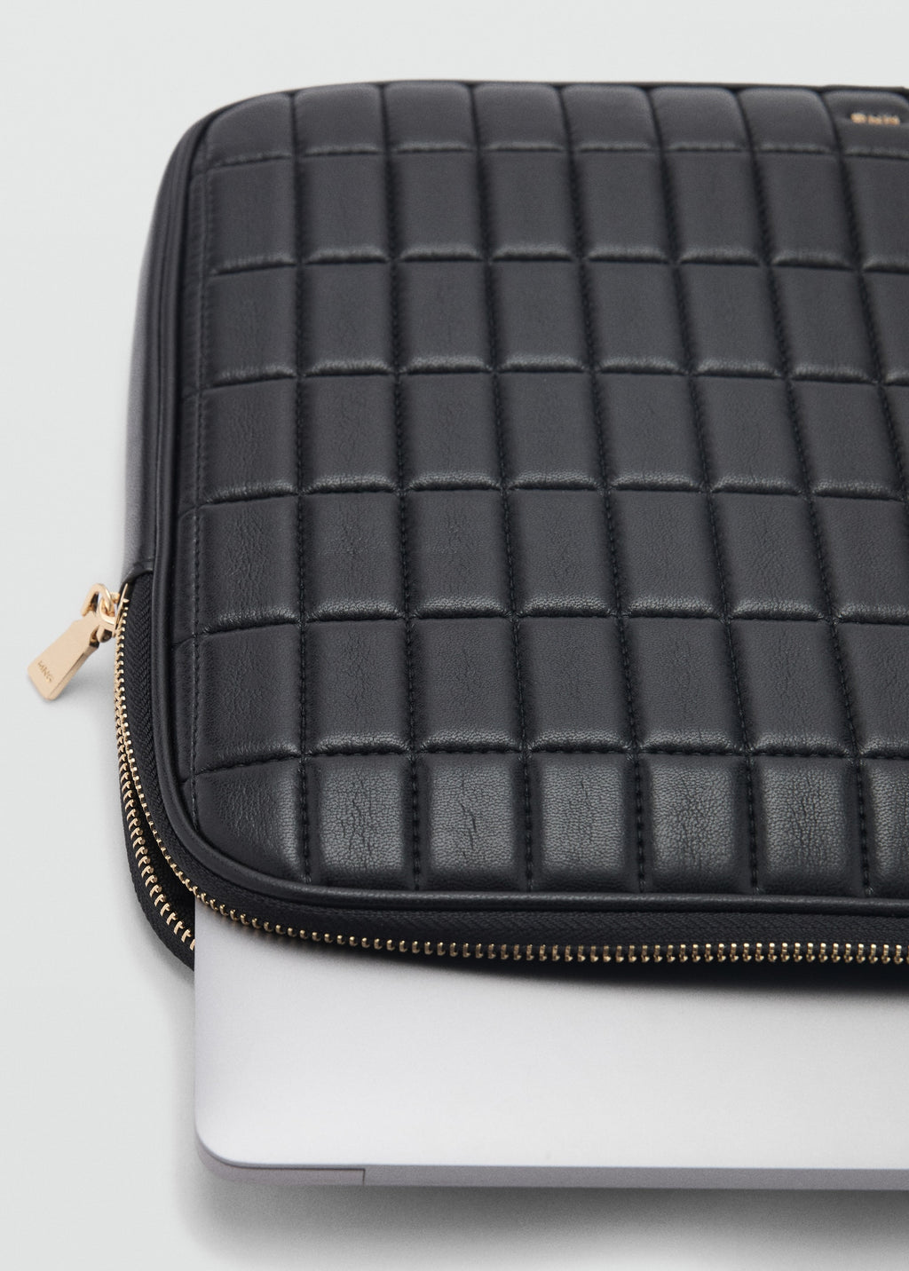 Quilted Design Black Leather Laptop Bag