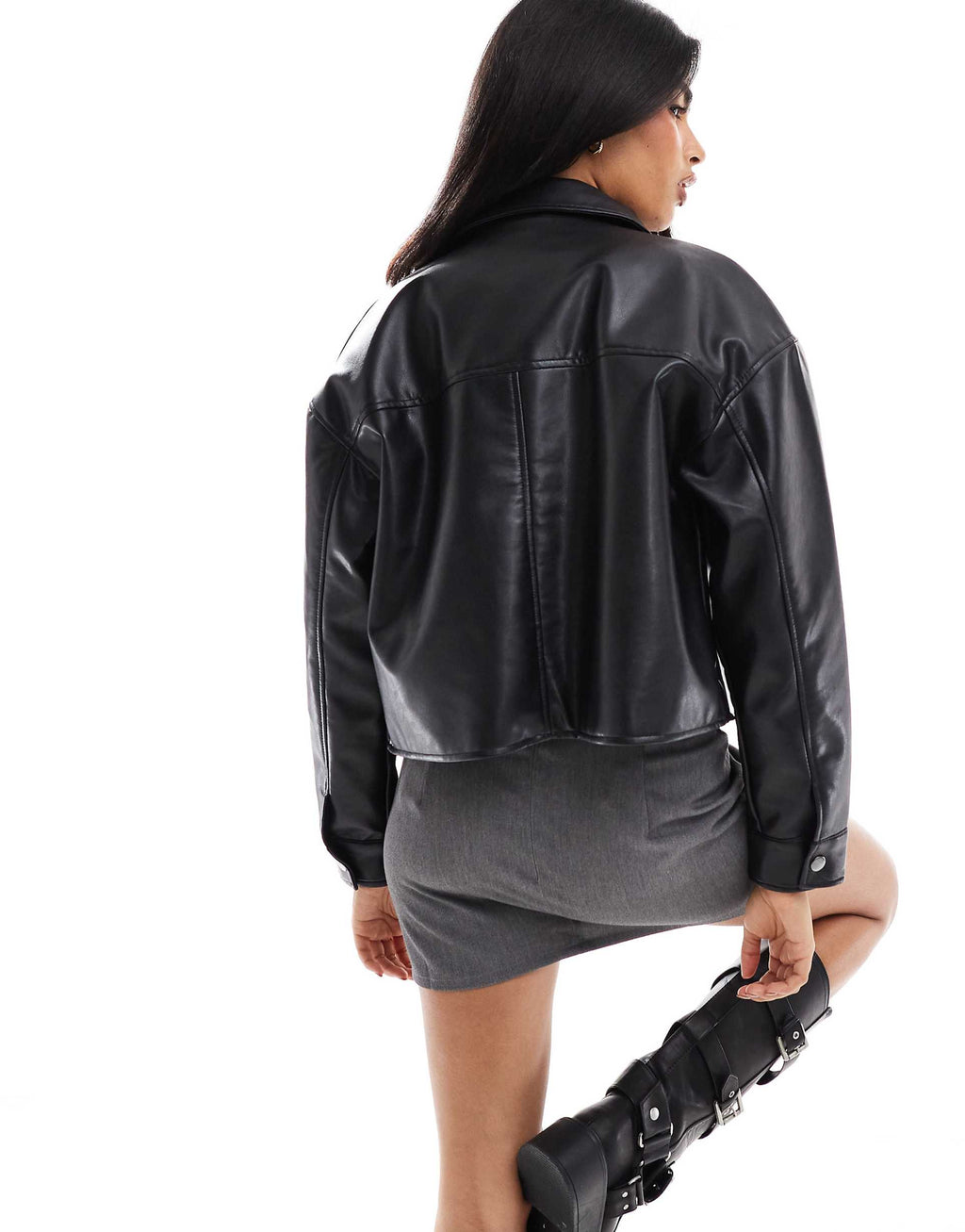 Pull & Bear Button through Faux Leather Jacket