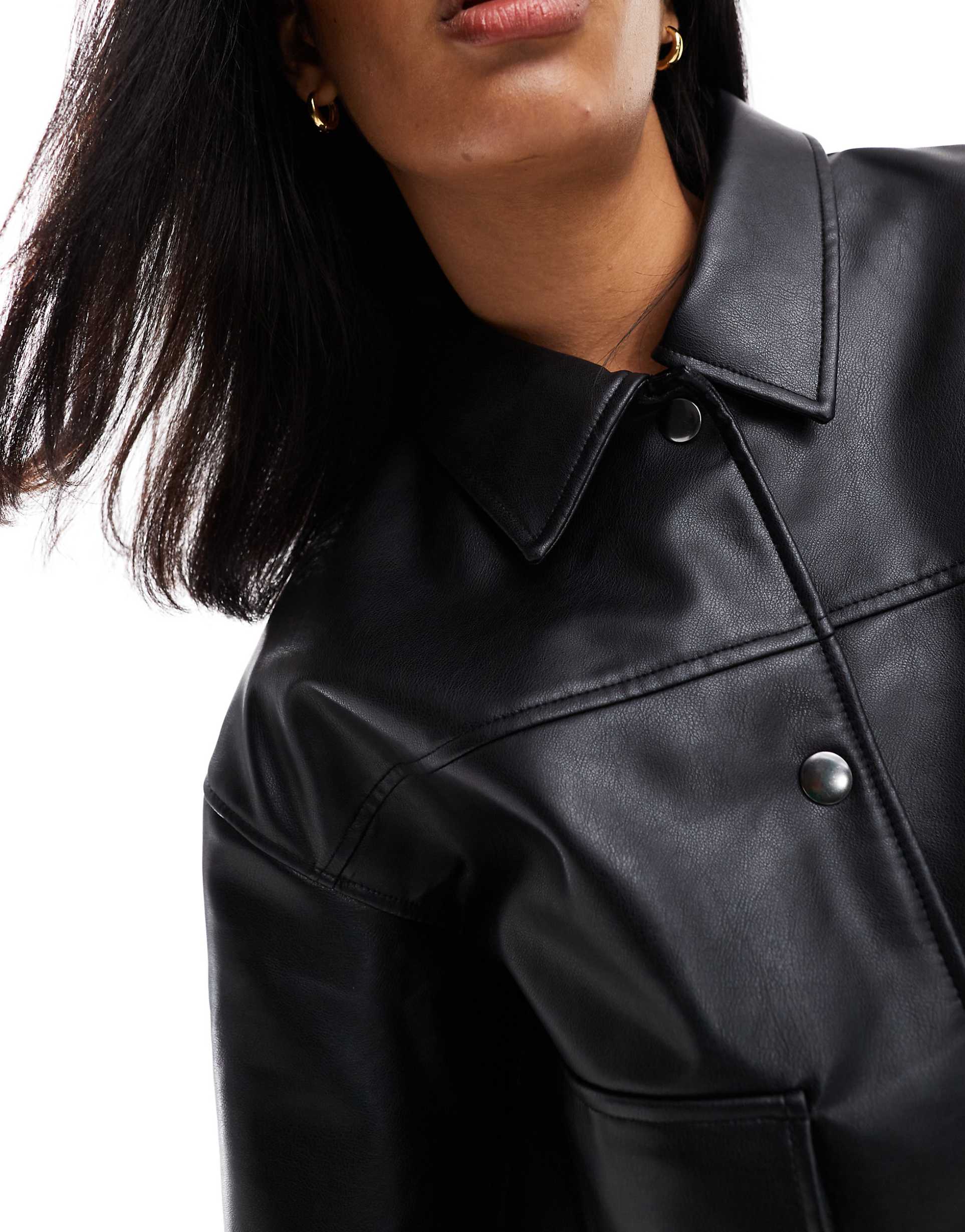 Pull & Bear Button through Faux Leather Jacket