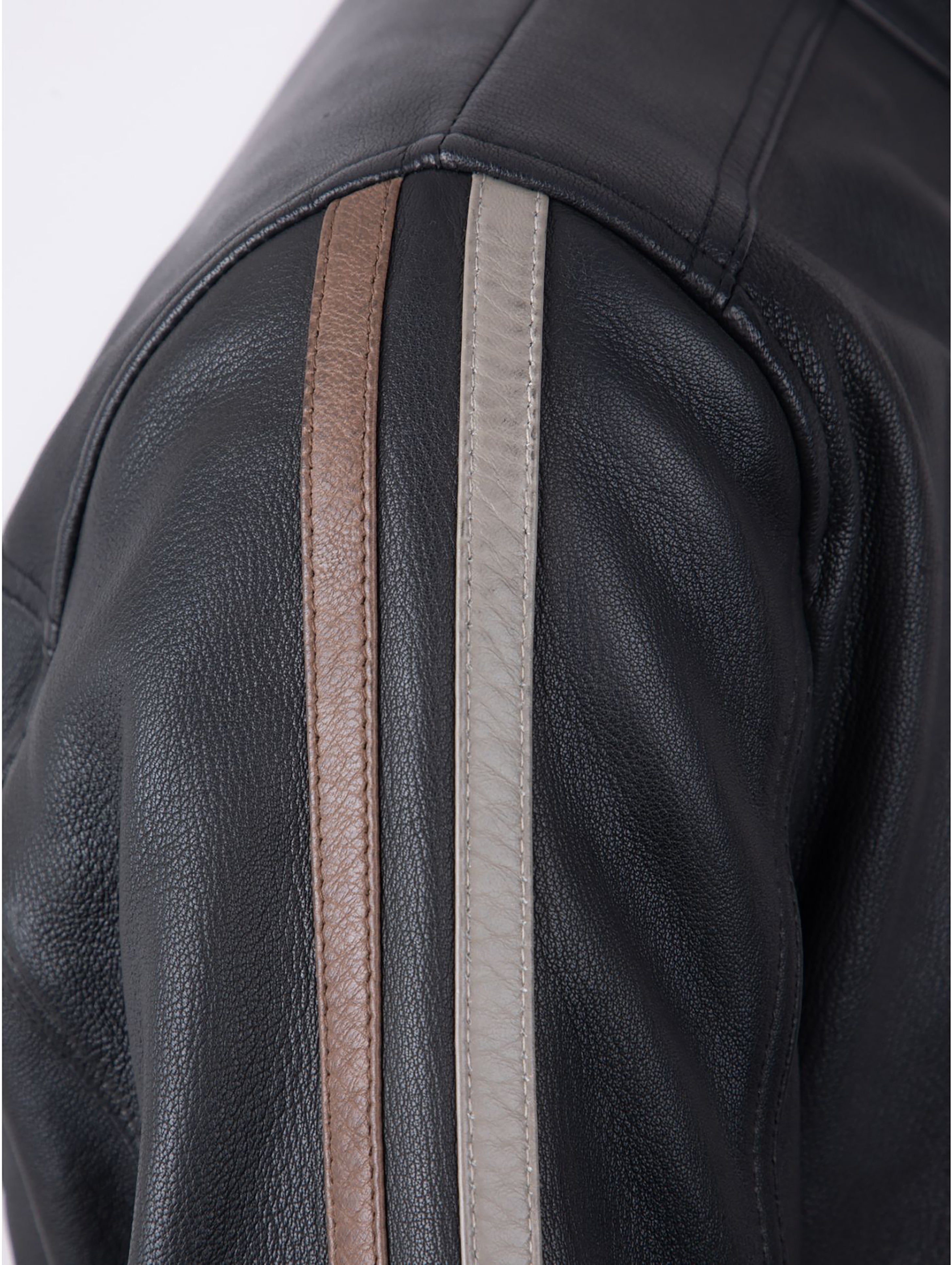 Sath Contrast Stripe Leather Biker Jacket