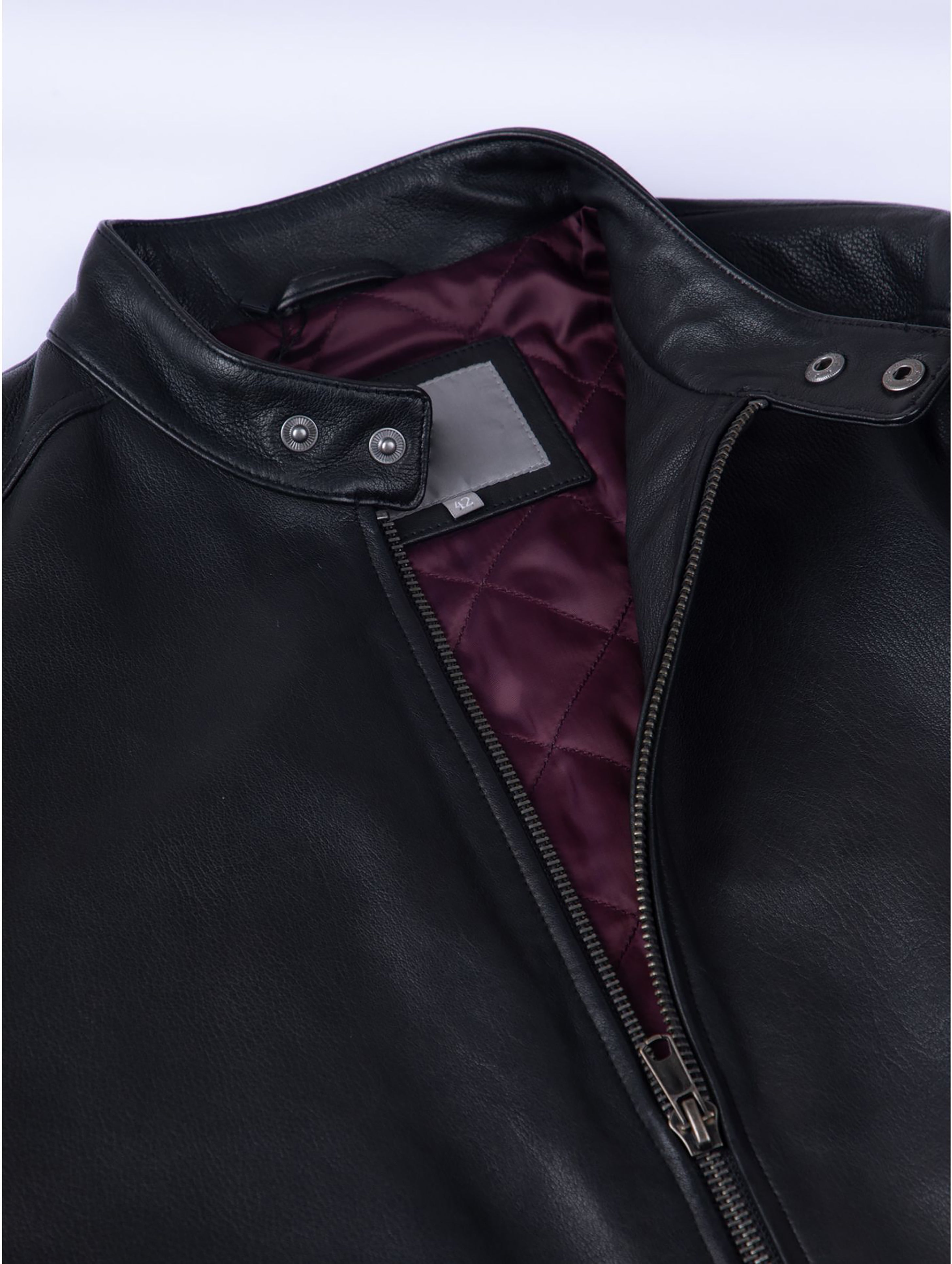 Sath Contrast Stripe Leather Biker Jacket