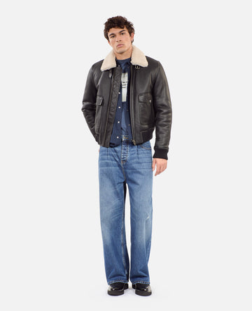 Kurze schwarze Lammfelljacke