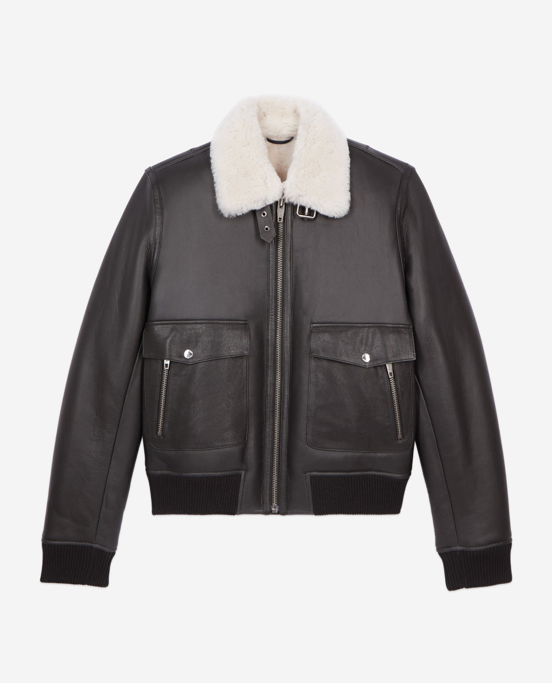 Kurze schwarze Lammfelljacke