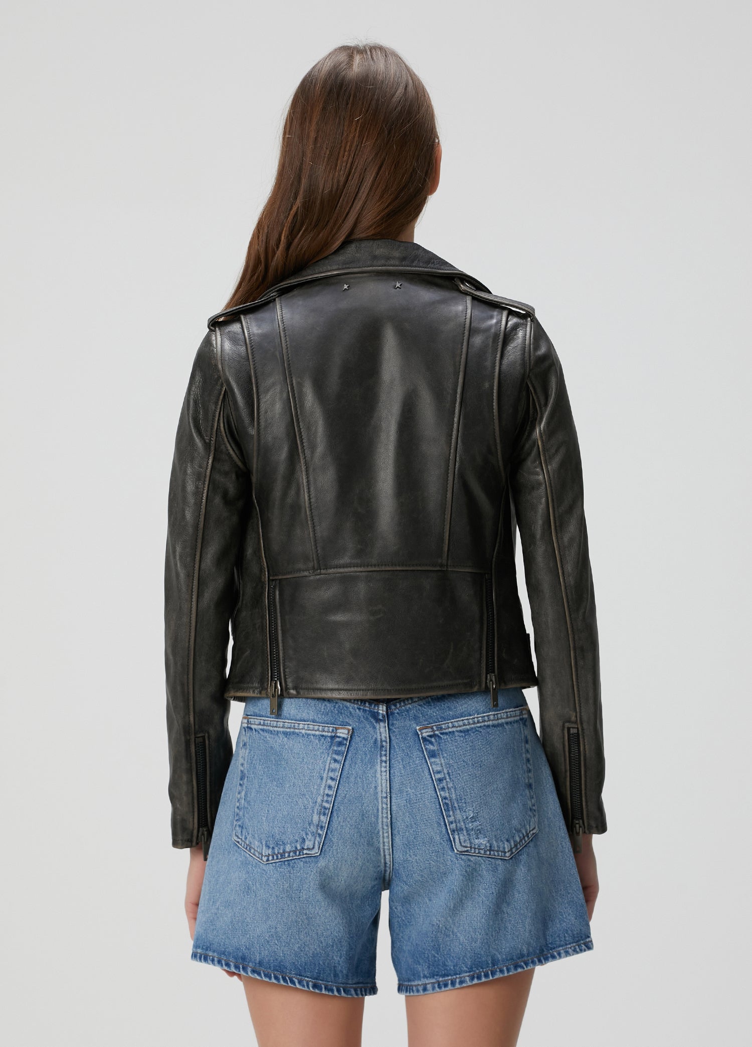 Women's Slim Fit Double Breasted Black Leather Biker Jacket