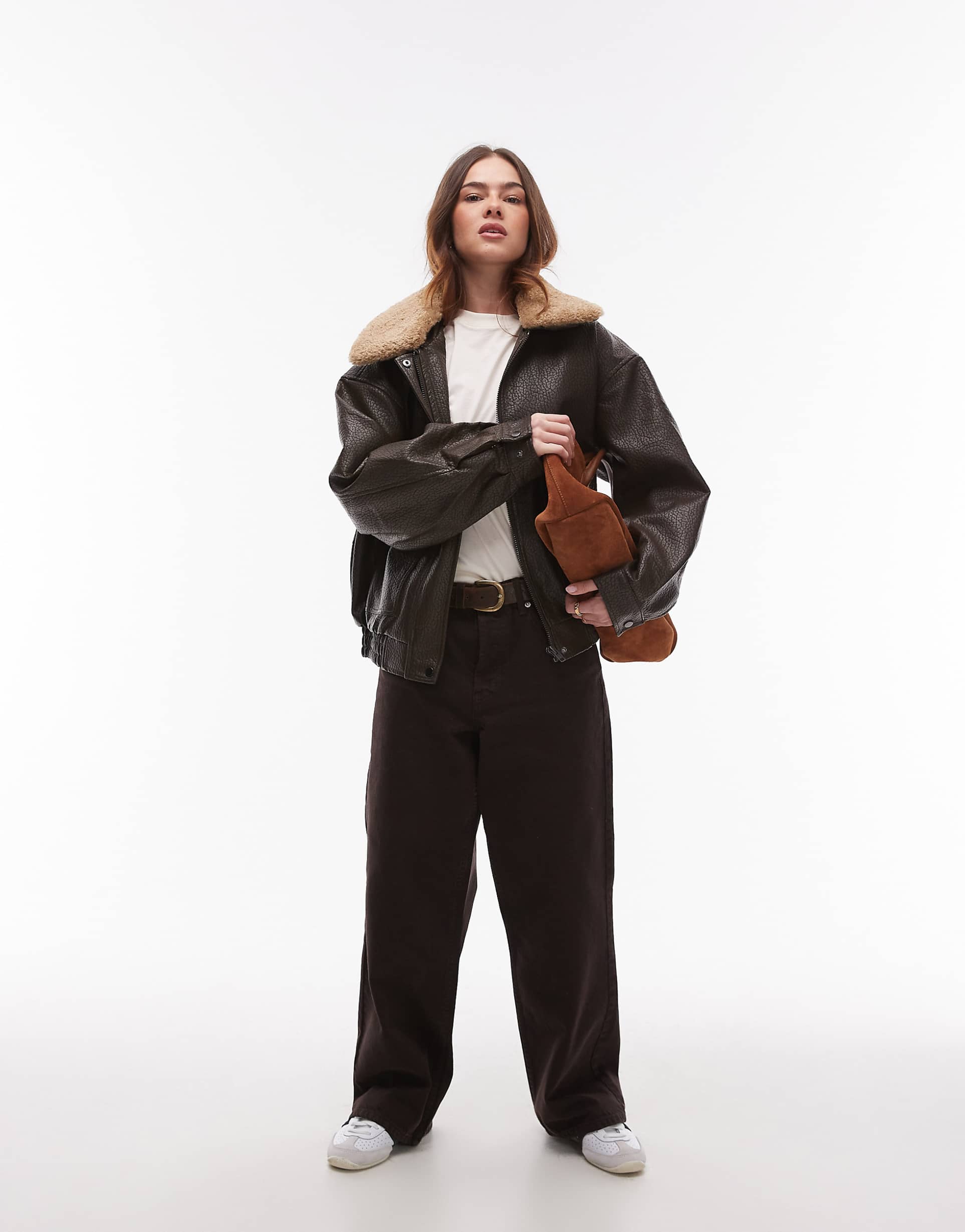 Faux Leather Jacket with Detachable Borg Collar