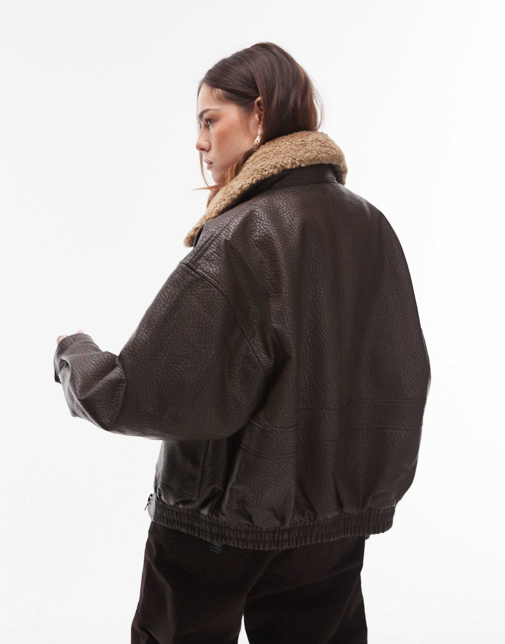 Faux Leather Jacket with Detachable Borg Collar