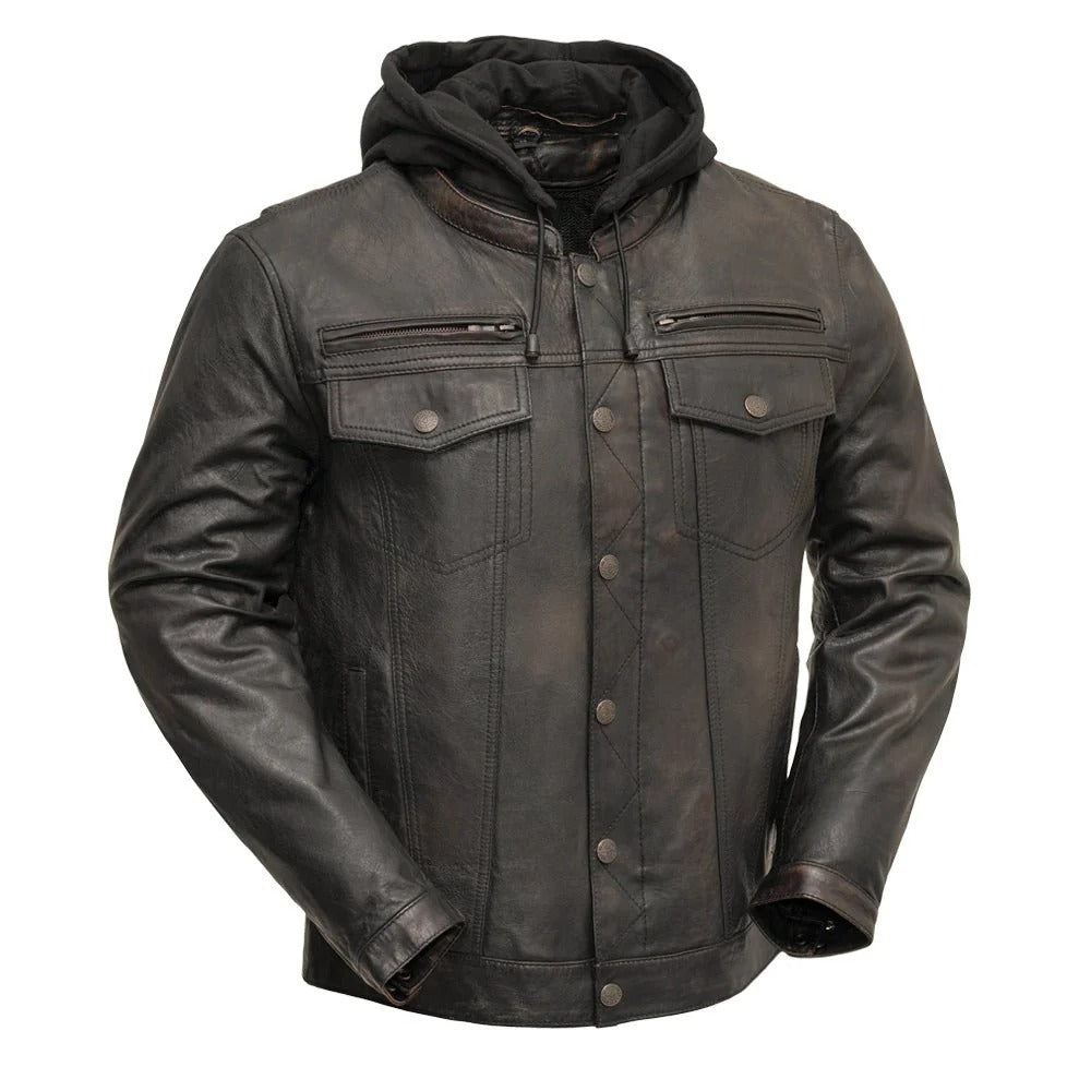 Vendetta Men's Hooded Motorcycle Leather Jacket