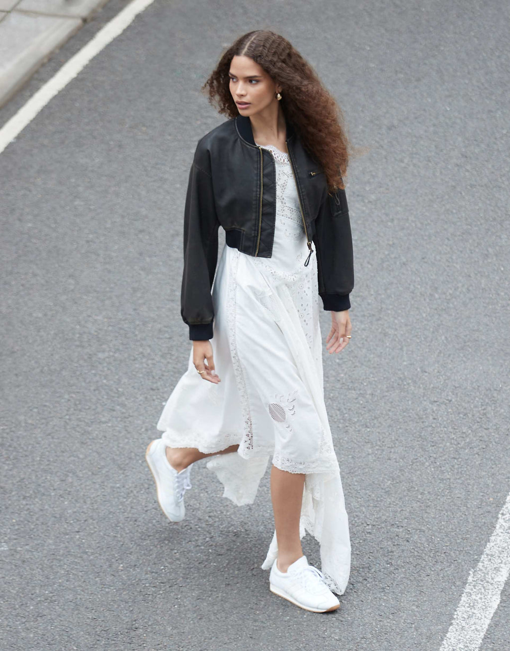 Washed Cropped Leather look Bomber Jacket