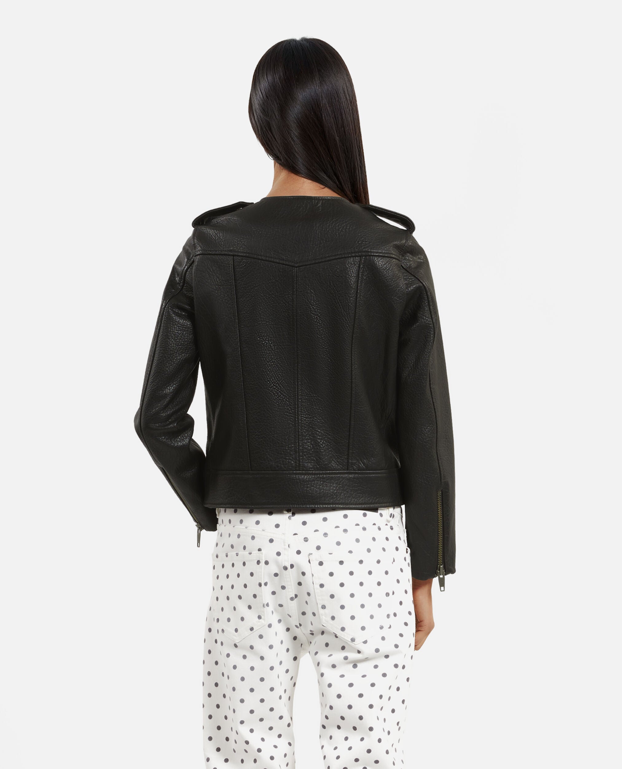 Women Black Simple Fashioned Leather Jacket