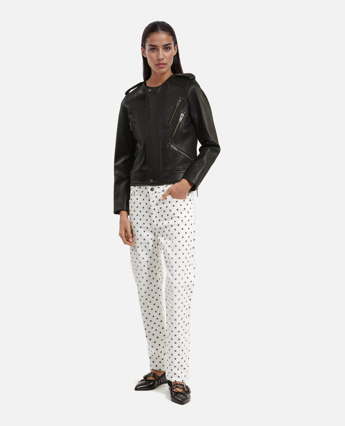 Women Black Simple Fashioned Leather Jacket