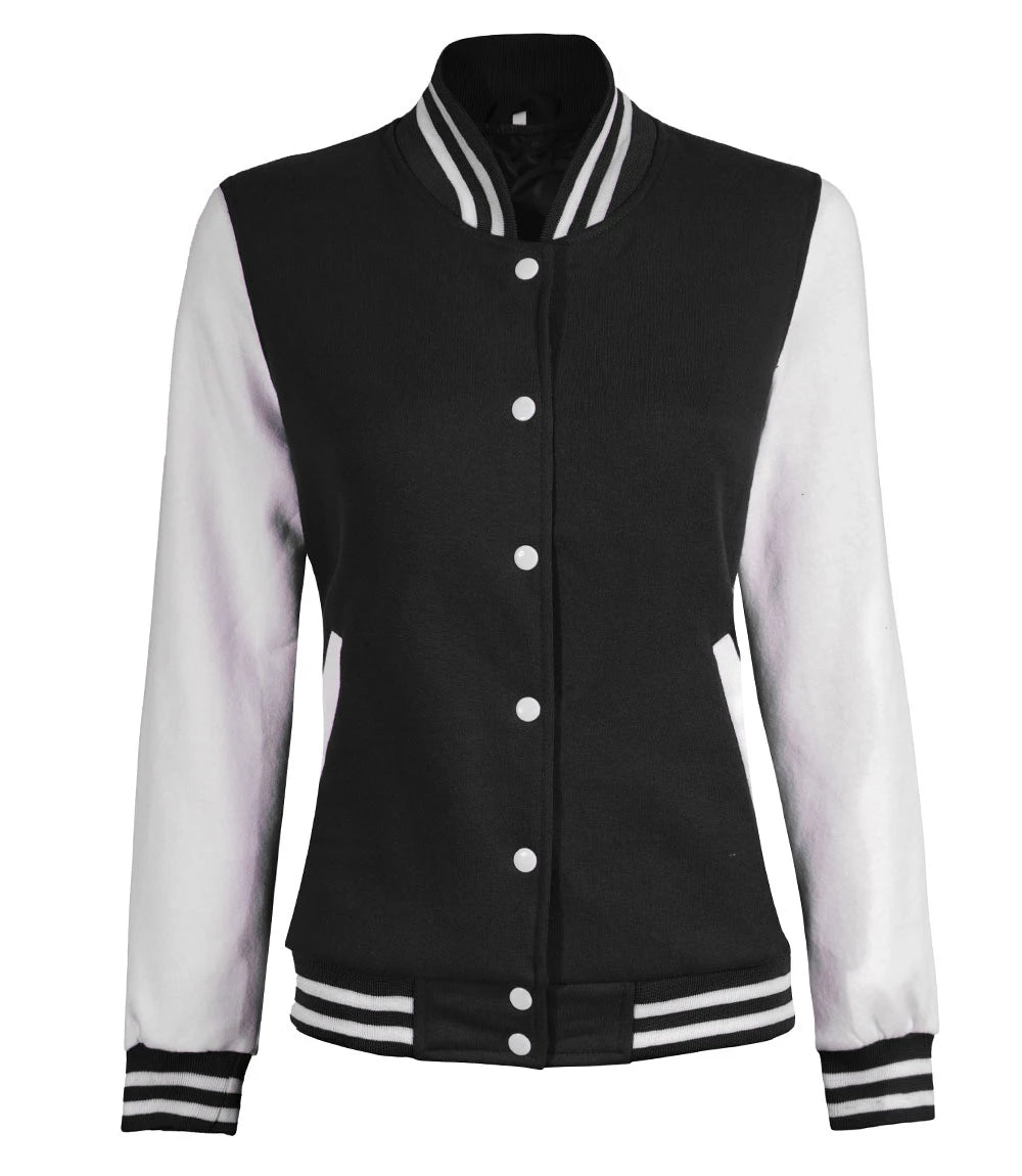 Women's Black & White Varsity Jacket | Baseball Style Outerwear