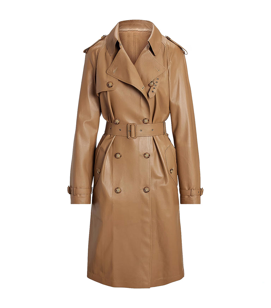 Women Lambskin Brown Trench Coat