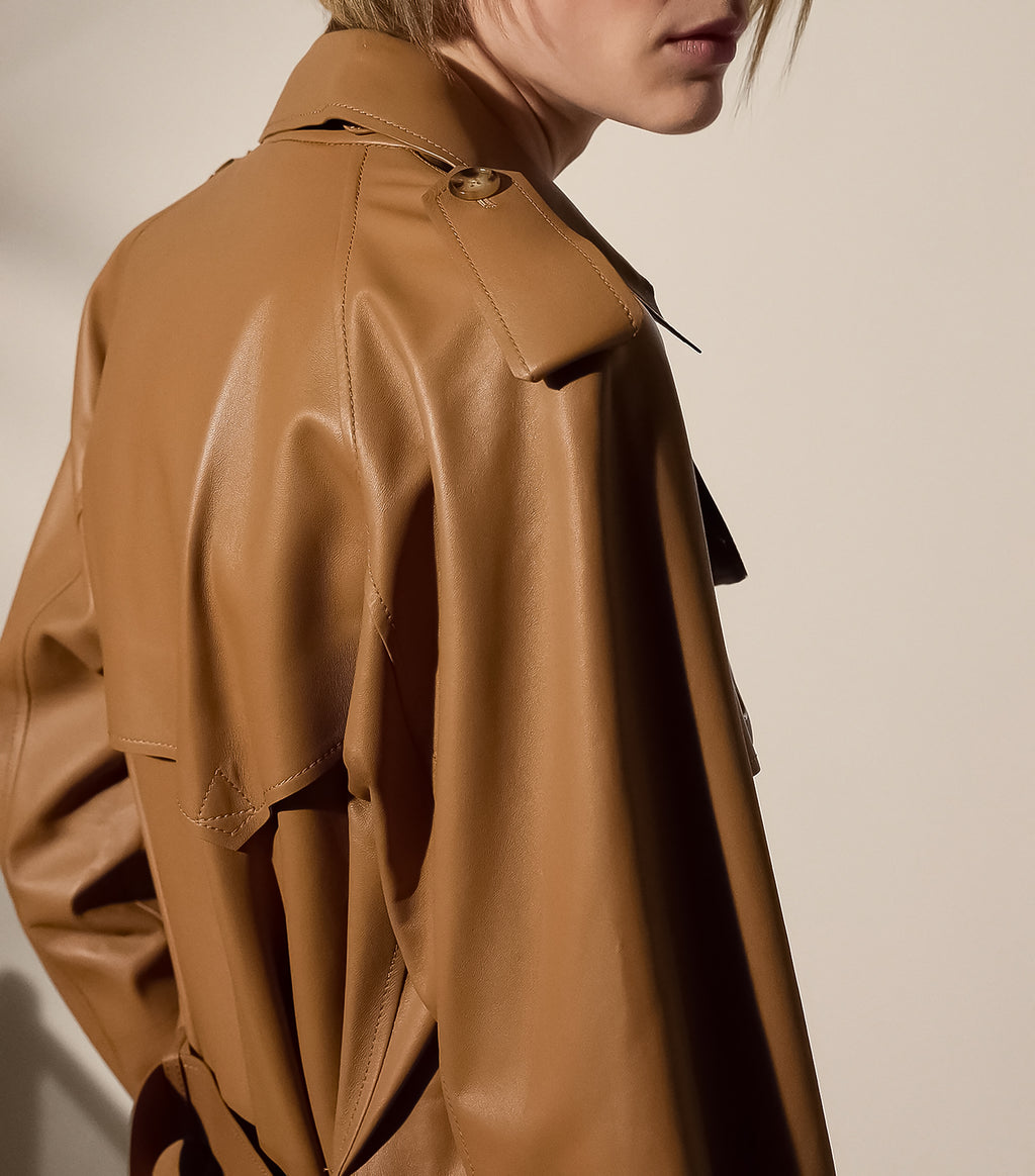 Women Lambskin Brown Trench Coat