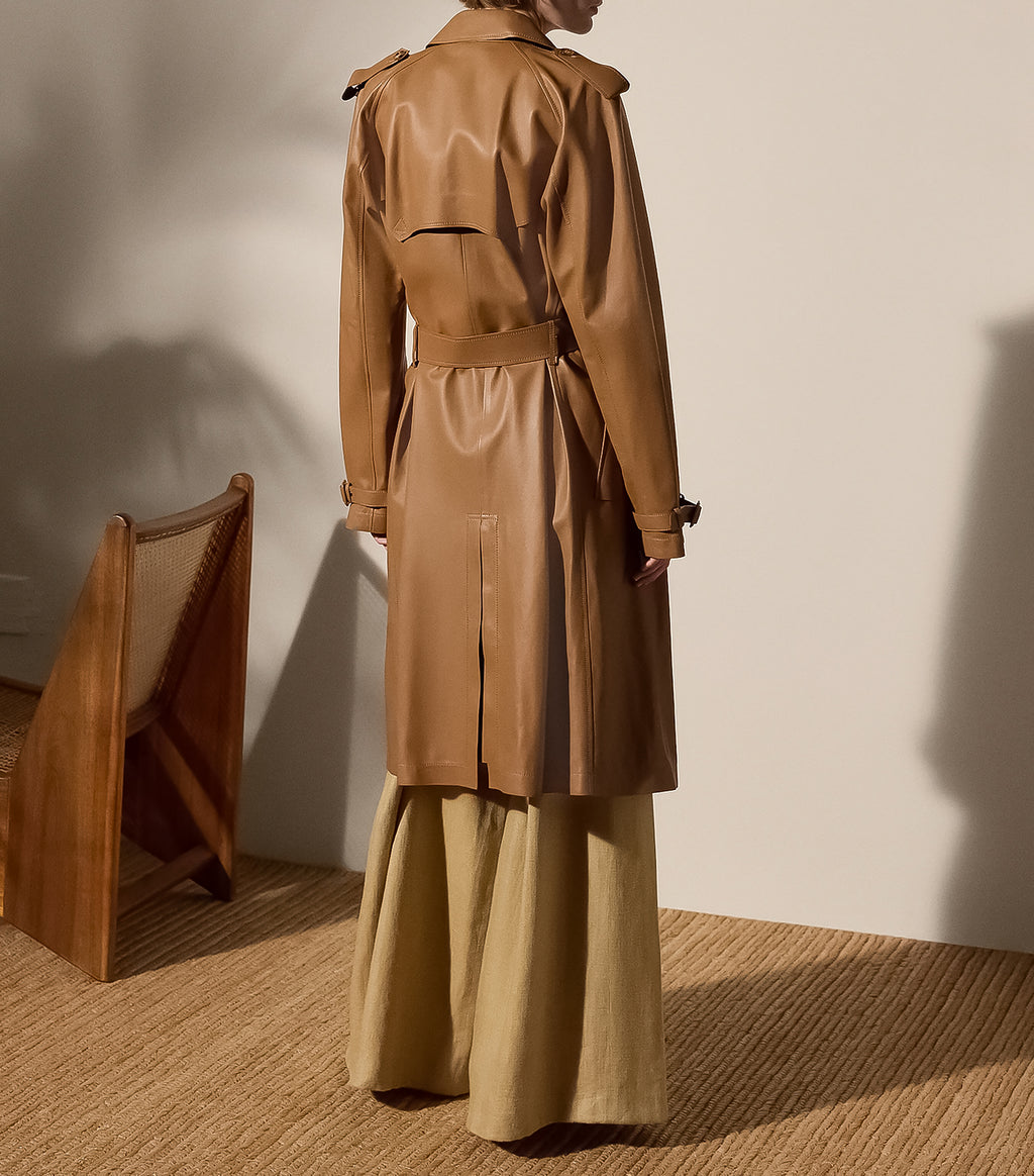 Women Lambskin Brown Trench Coat