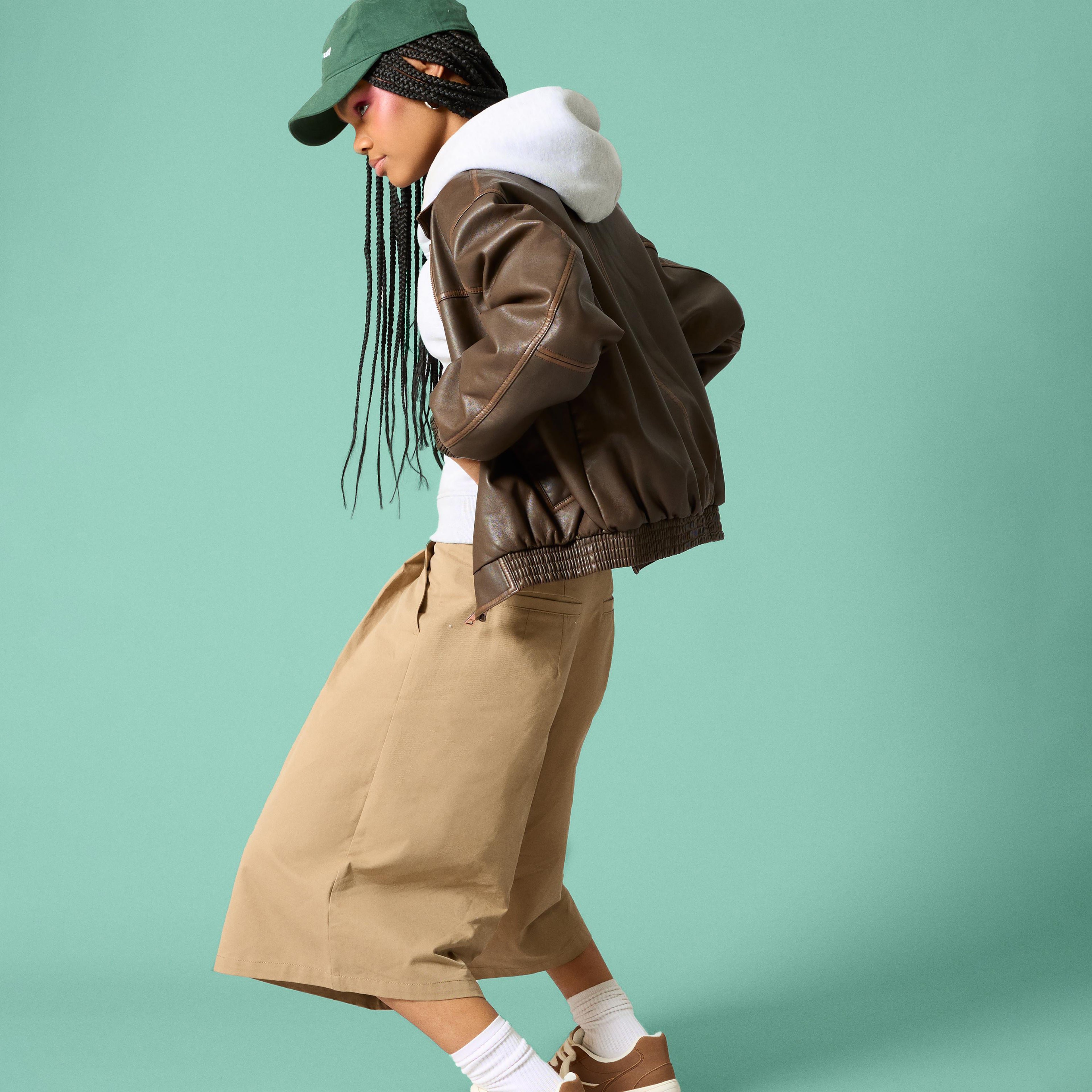 Women Bomber Faux Leather oversize Jacket