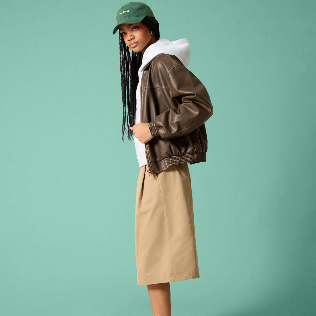 Women Bomber Faux Leather oversize Jacket