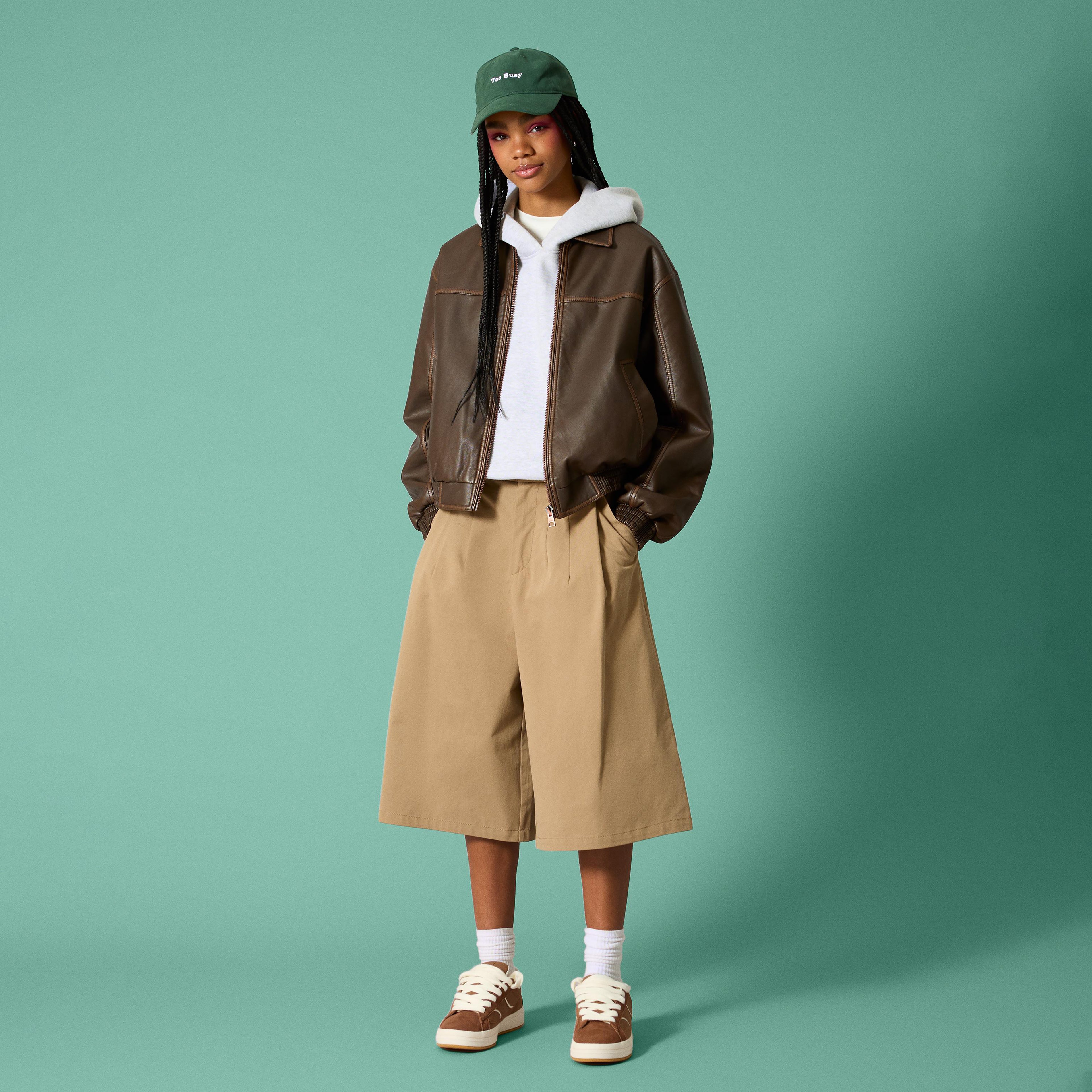 Women Bomber Faux Leather oversize Jacket