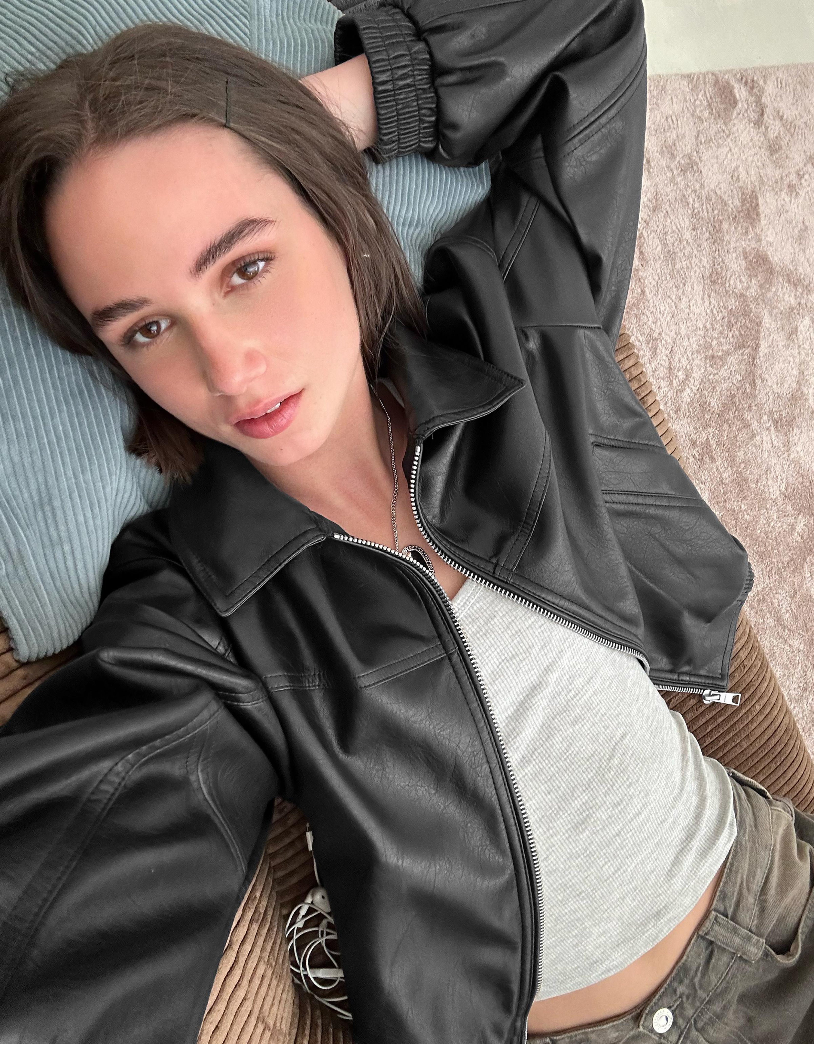 Women Bomber Faux Leather oversize Jacket