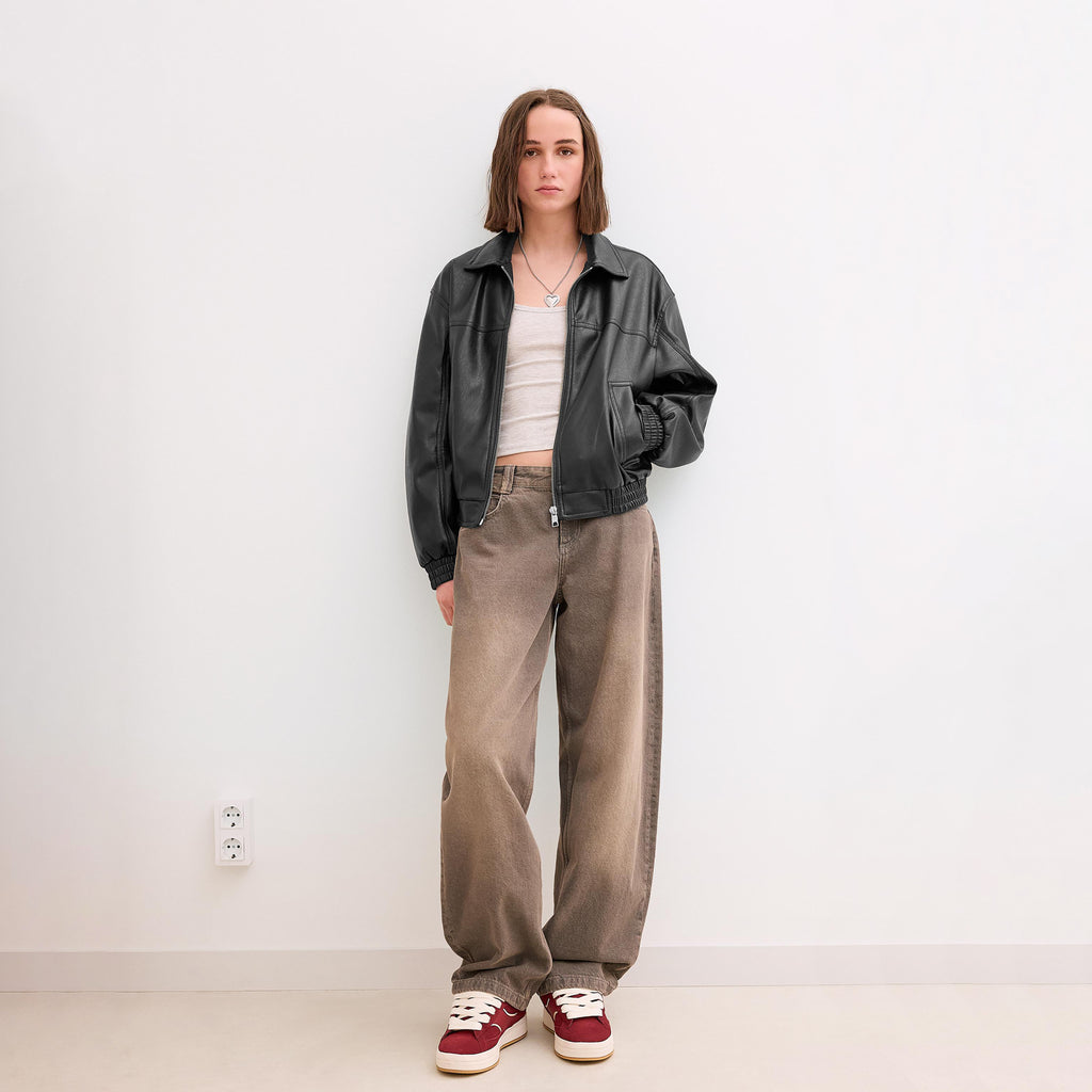 Women Bomber Faux Leather oversize Jacket