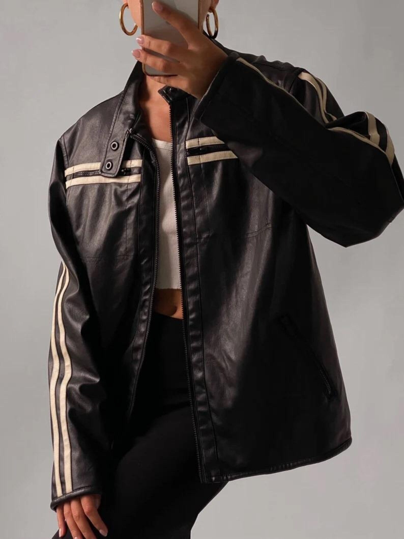 Women's 80s Vintage Straight Oversized Leather Jacket