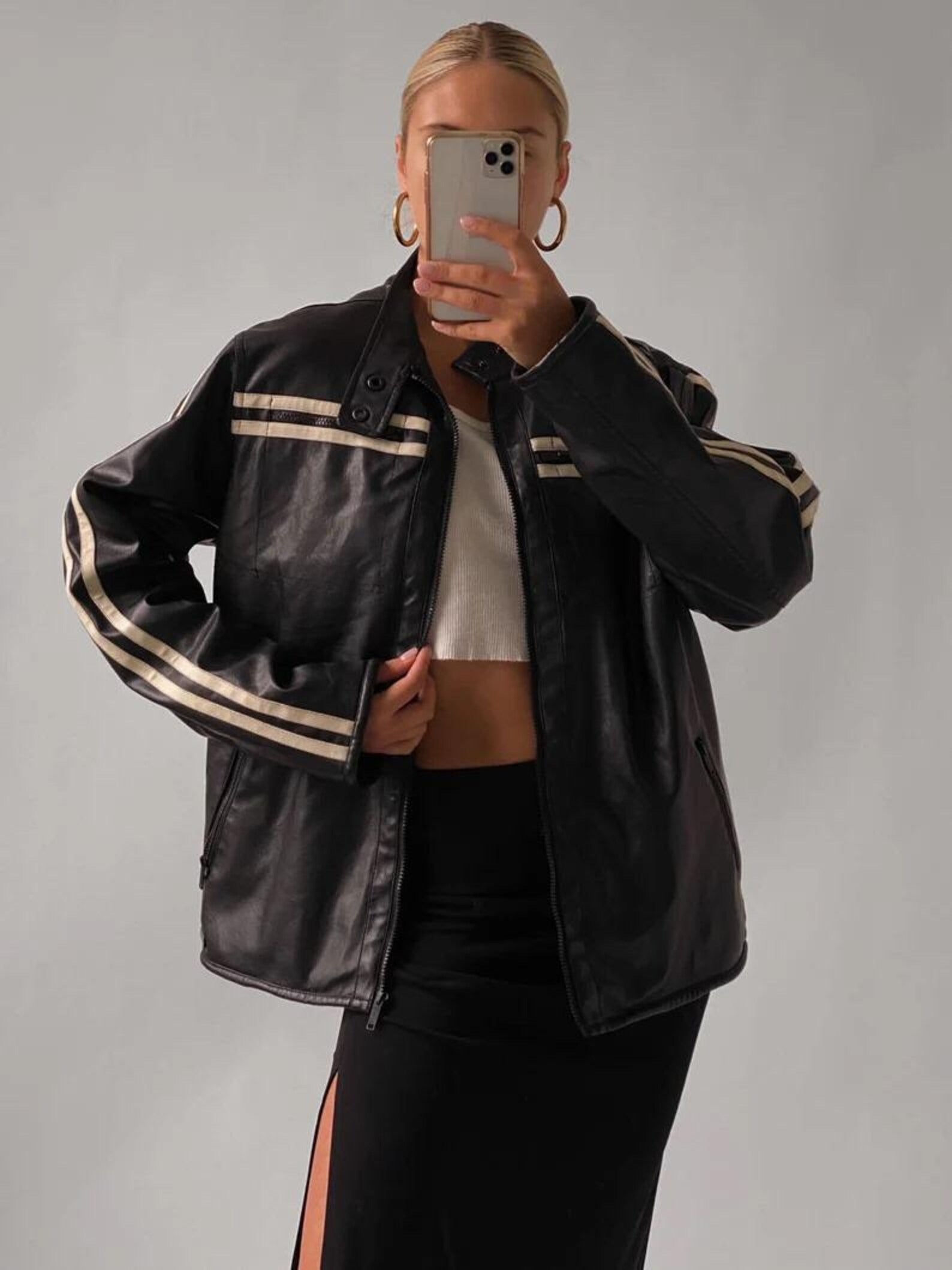 Women's 80s Vintage Straight Oversized Leather Jacket