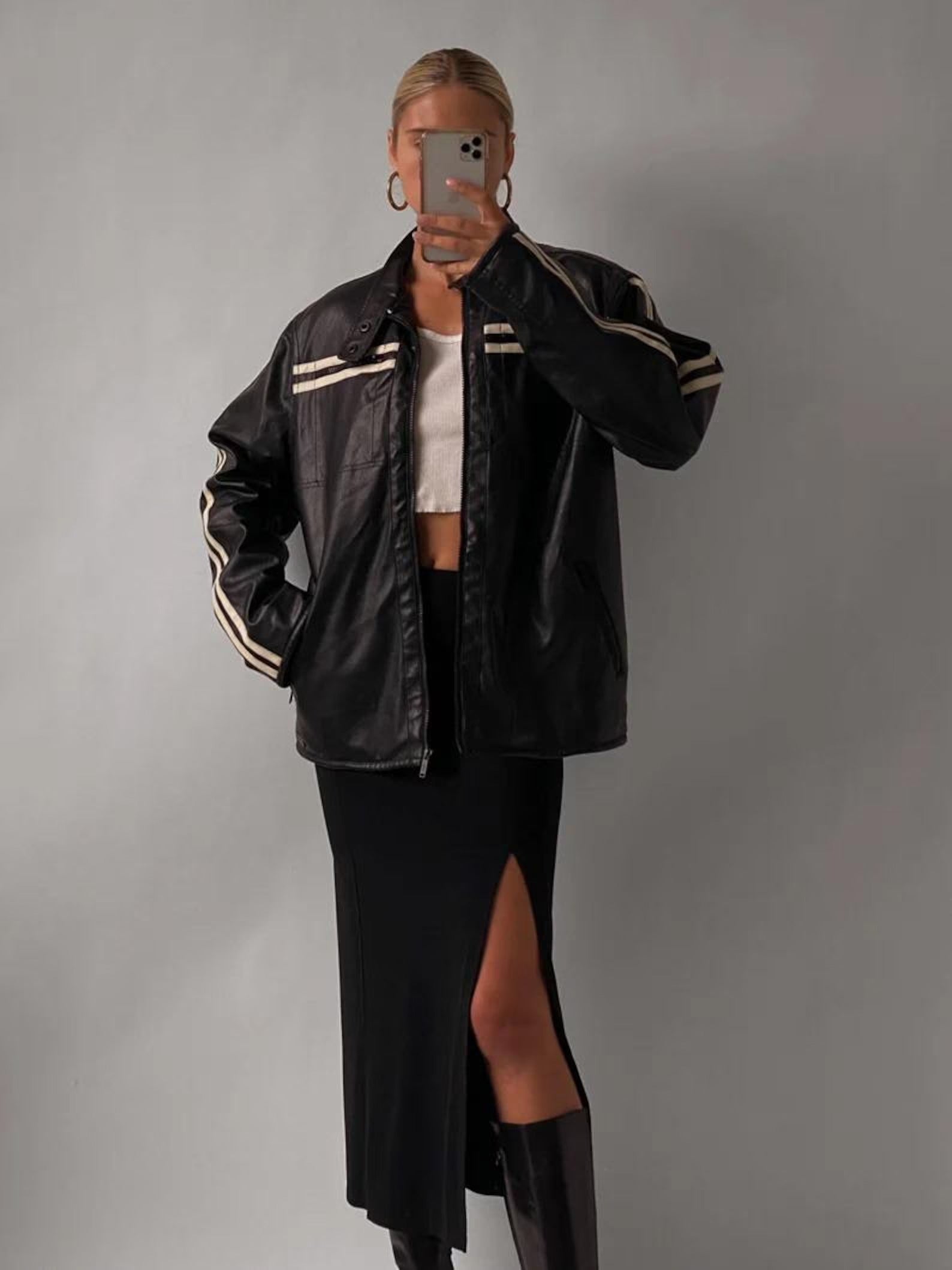 Women's 80s Vintage Straight Oversized Leather Jacket