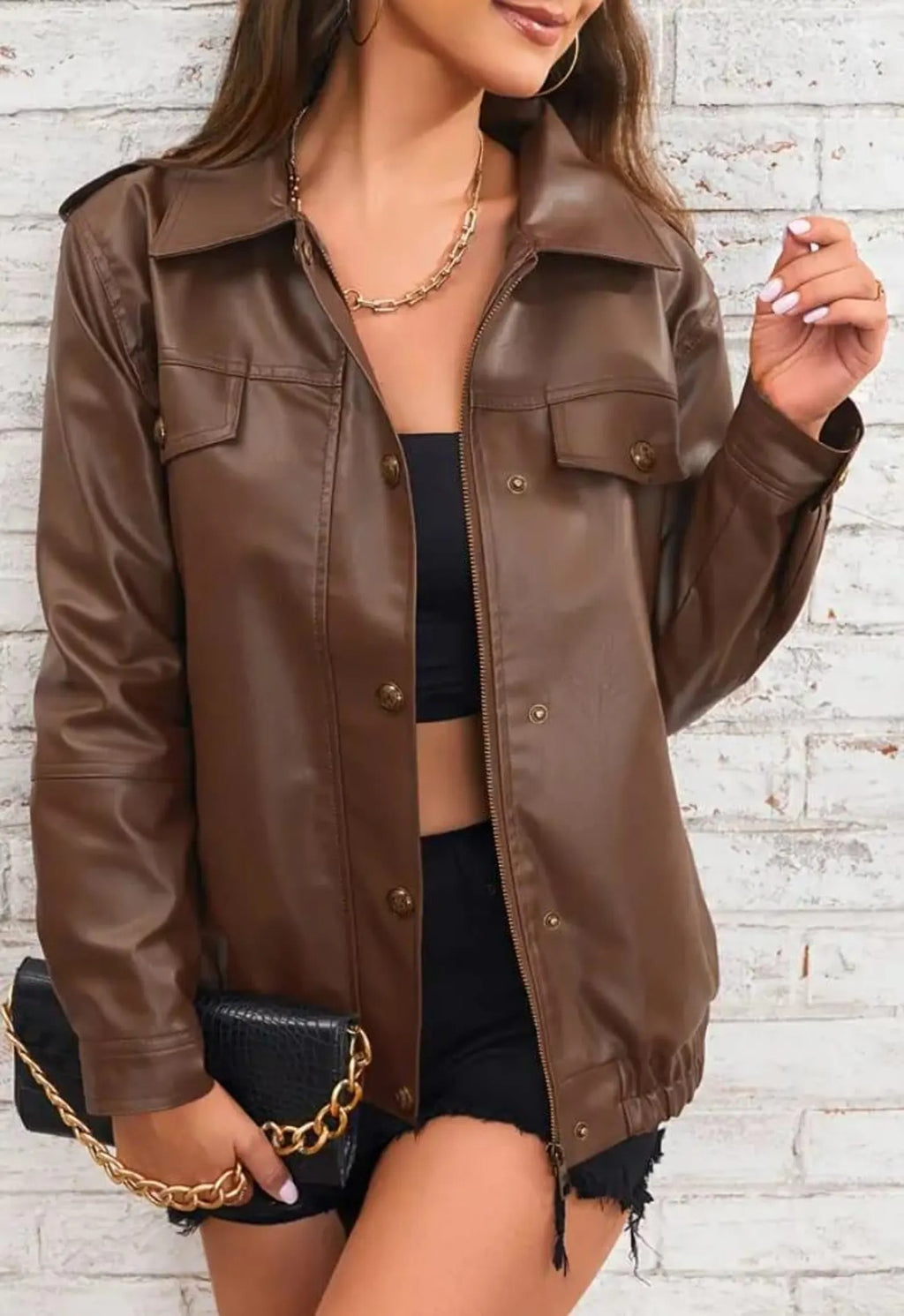 Chaqueta oversize de piel de cordero auténtica, hecha a mano, de los años 90 para mujer