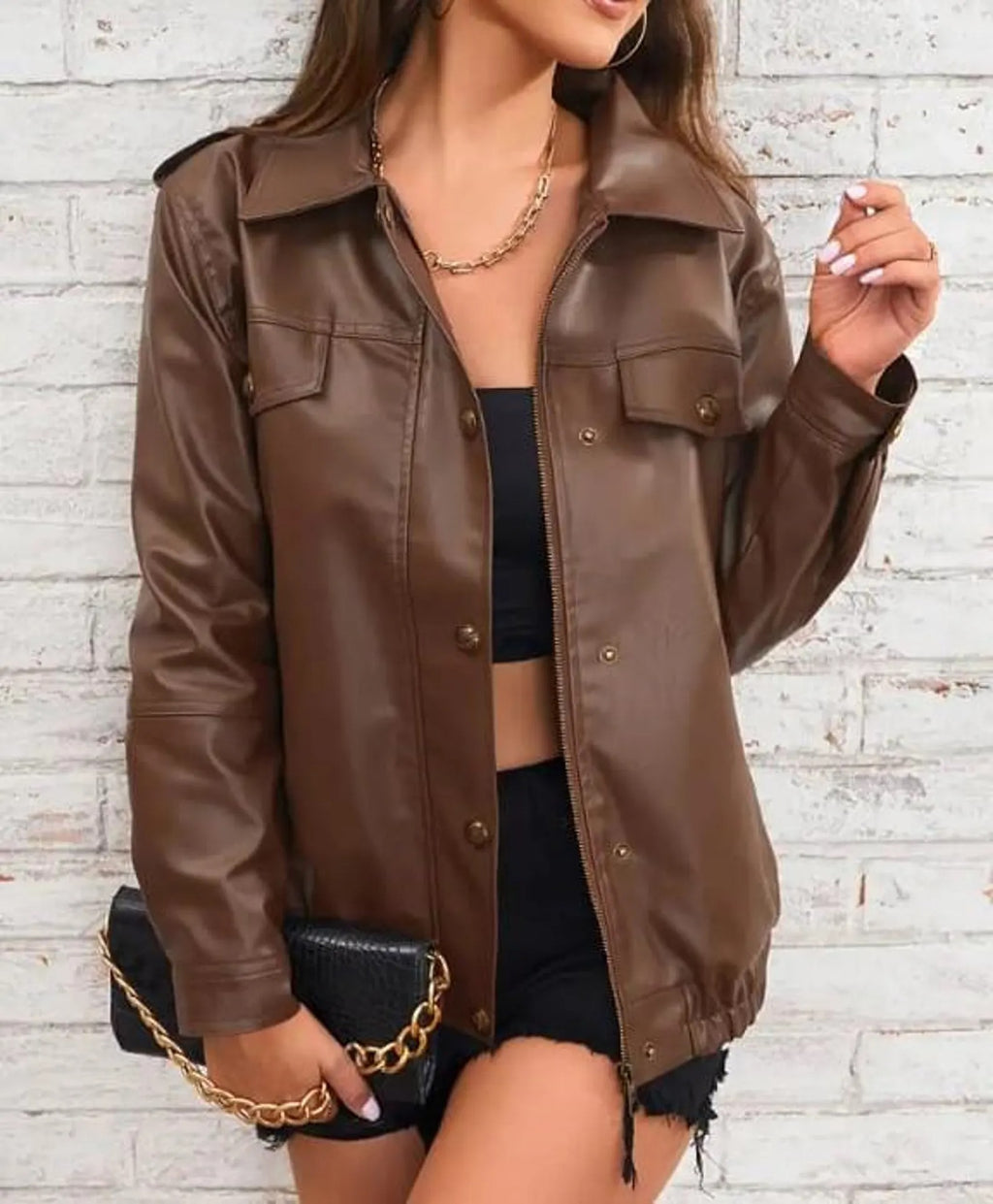 Chaqueta oversize de piel de cordero auténtica, hecha a mano, de los años 90 para mujer