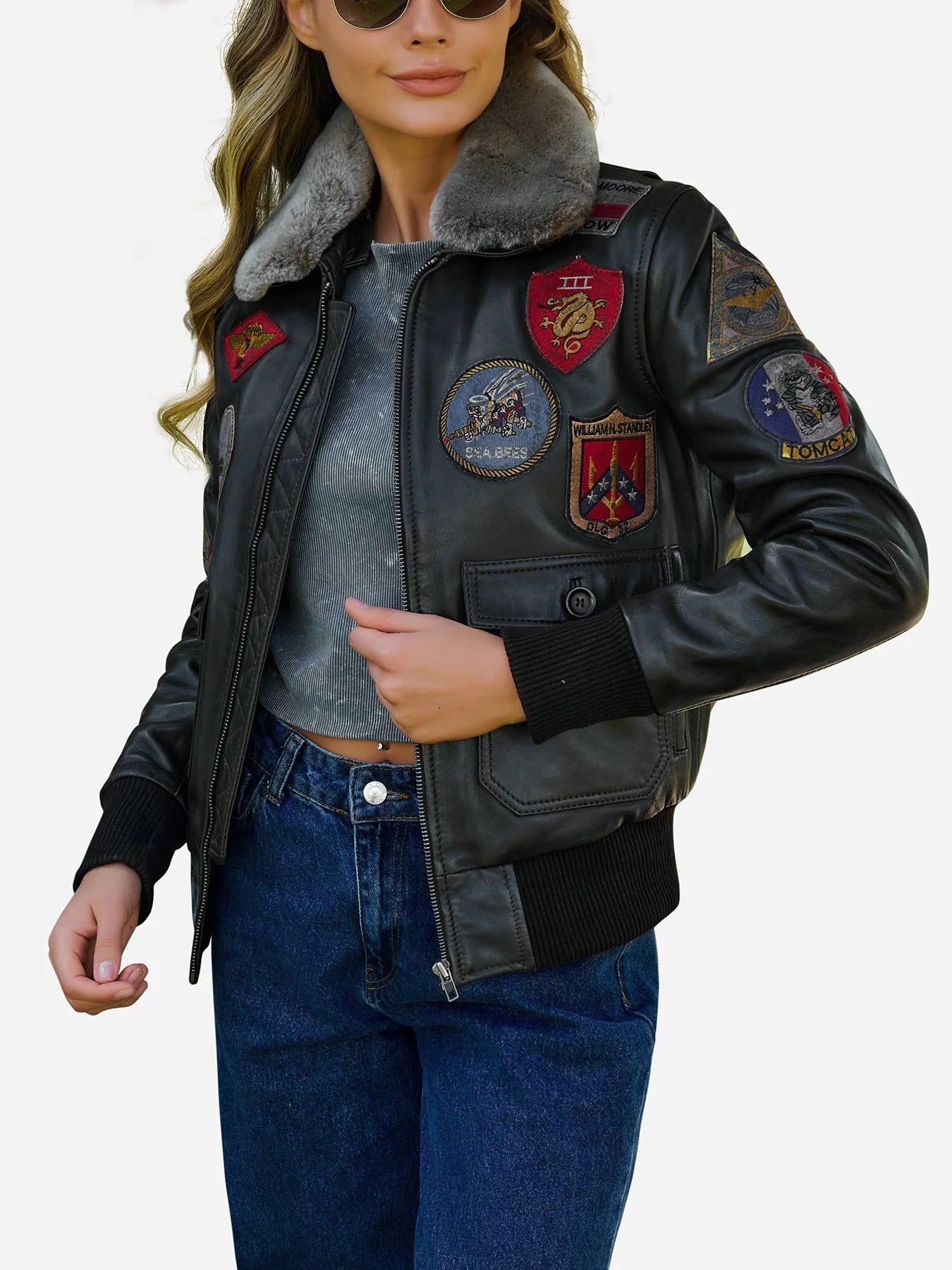 Women's A2 Flight Aviator Bomber Leather Jacket