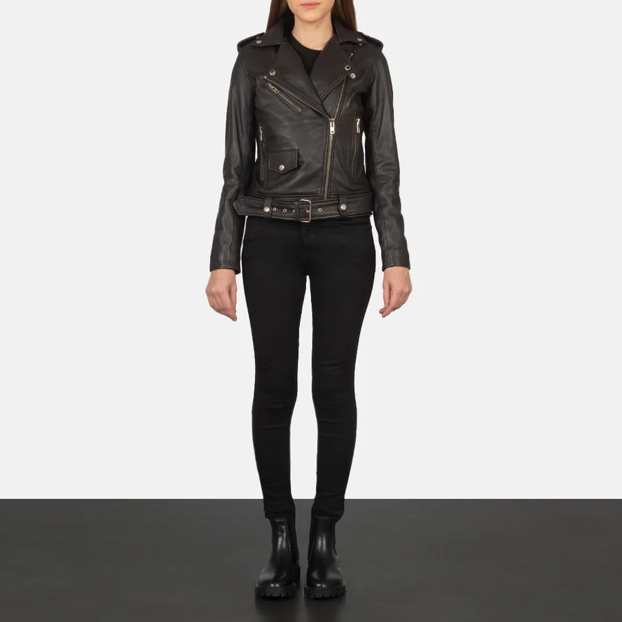 Women's Alison Zipped Leather Biker Jacket