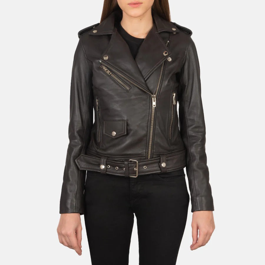 Women's Alison Zipped Leather Biker Jacket