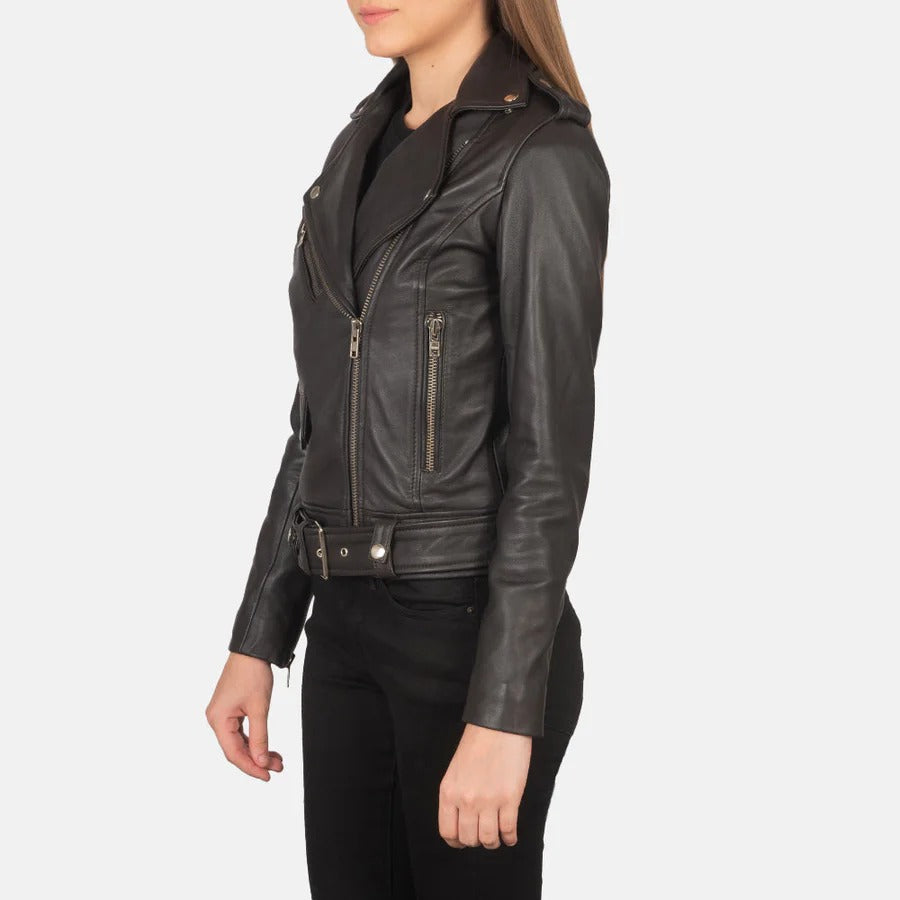 Women's Alison Zipped Leather Biker Jacket