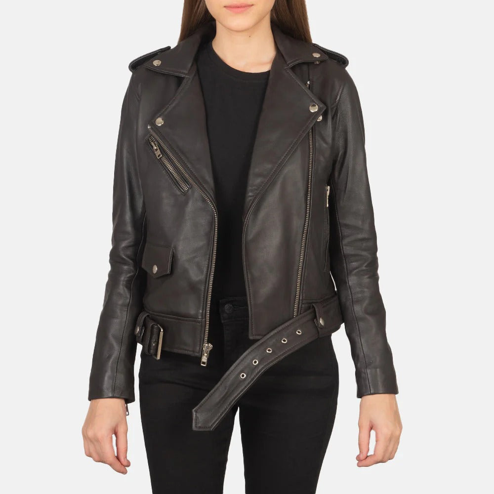 Women's Alison Zipped Leather Biker Jacket
