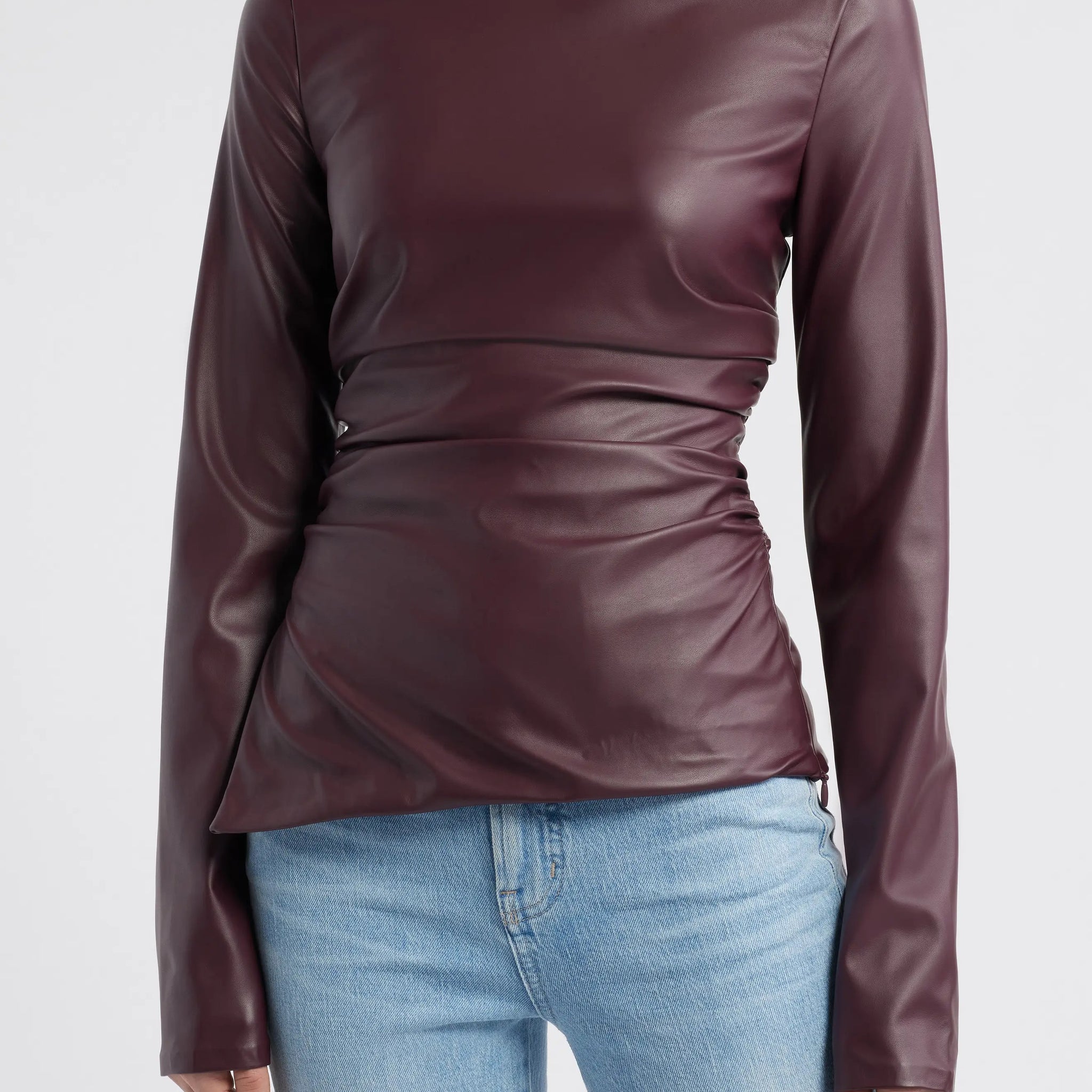 Women's Asymmetric Split Hem Leather Top
