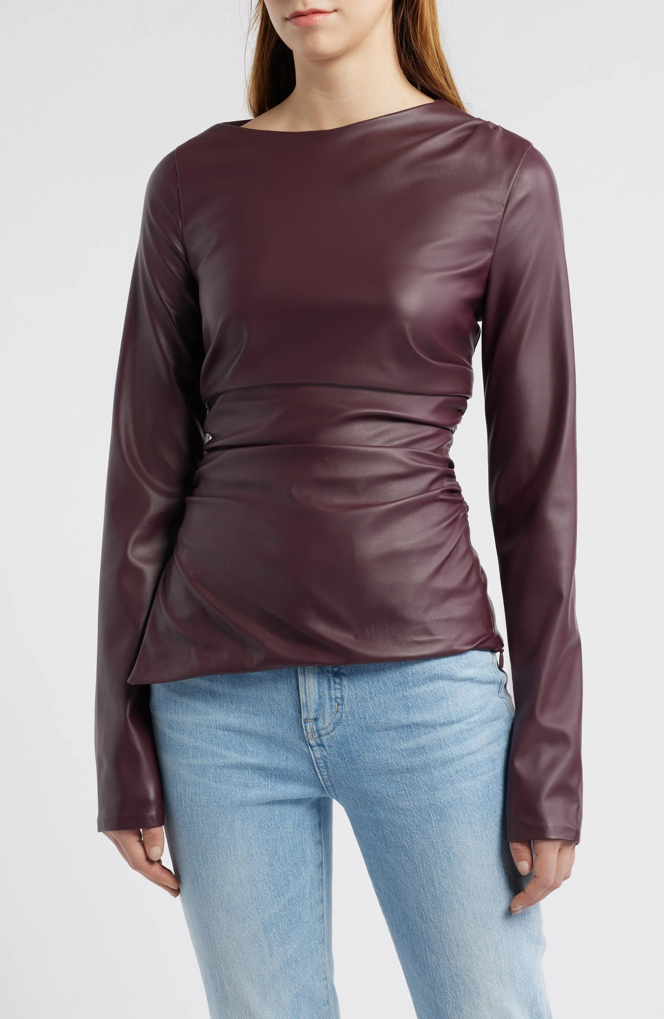 Women's Asymmetric Split Hem Leather Top