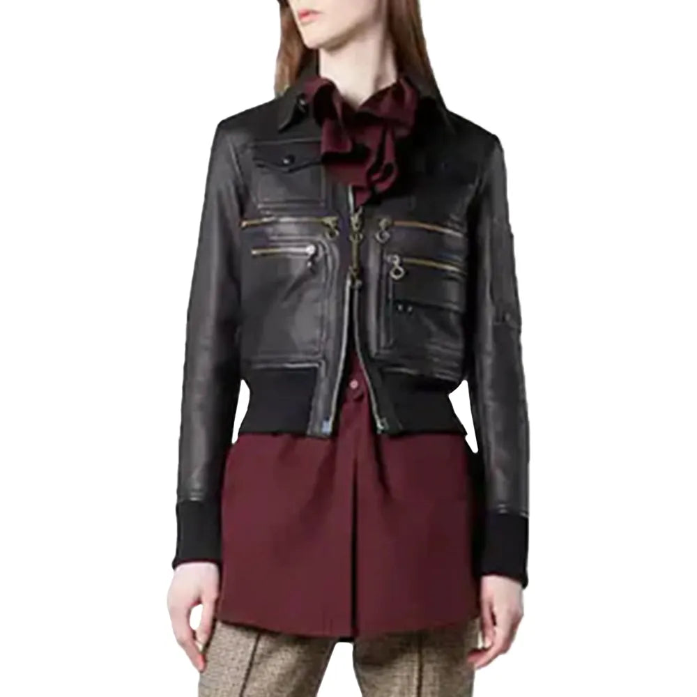 Women's Aviator Black Bomber Leather Jacket